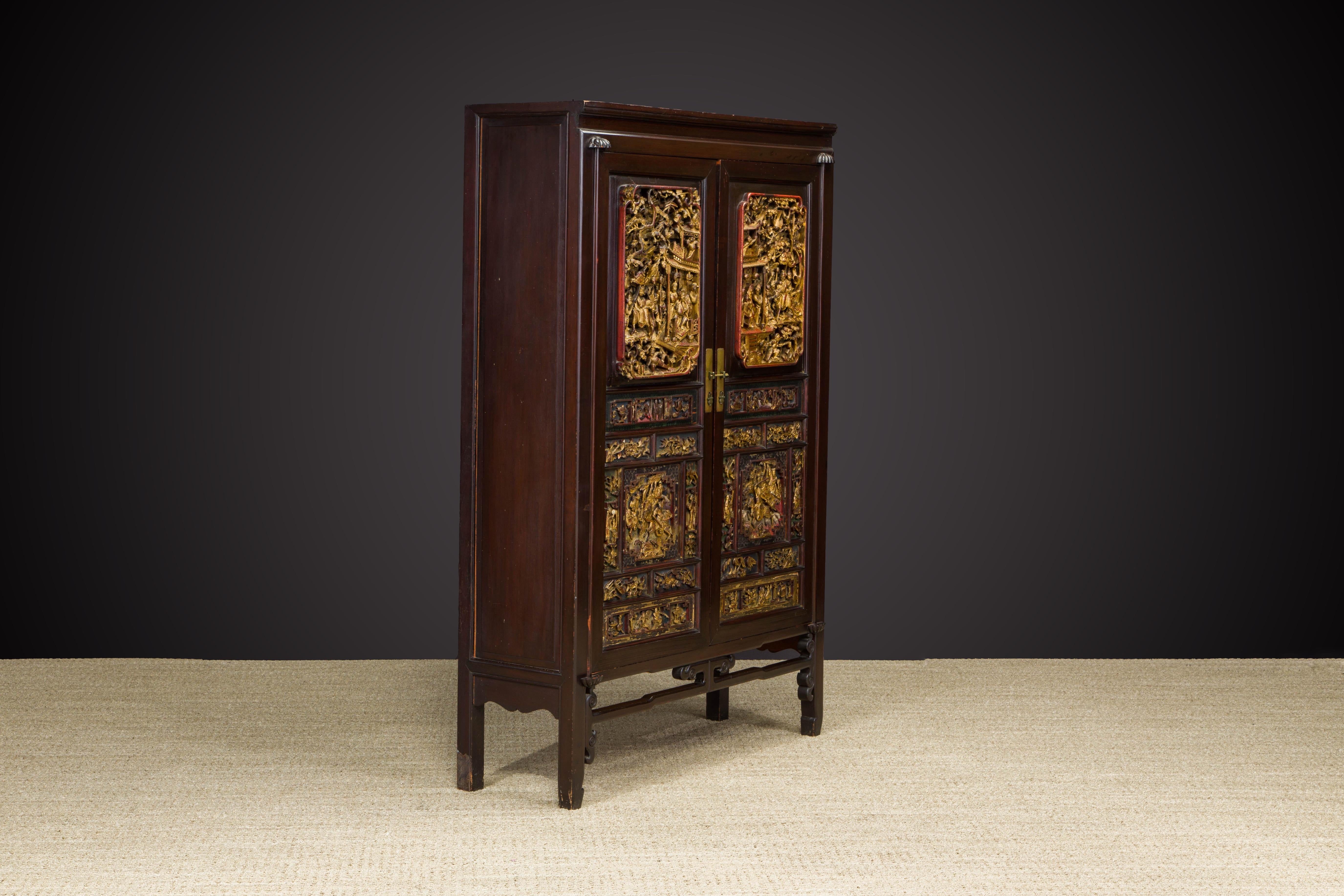Important Documented Qing Dynasty Chinese Deep Relief Rosewood Cabinet For Sale 8