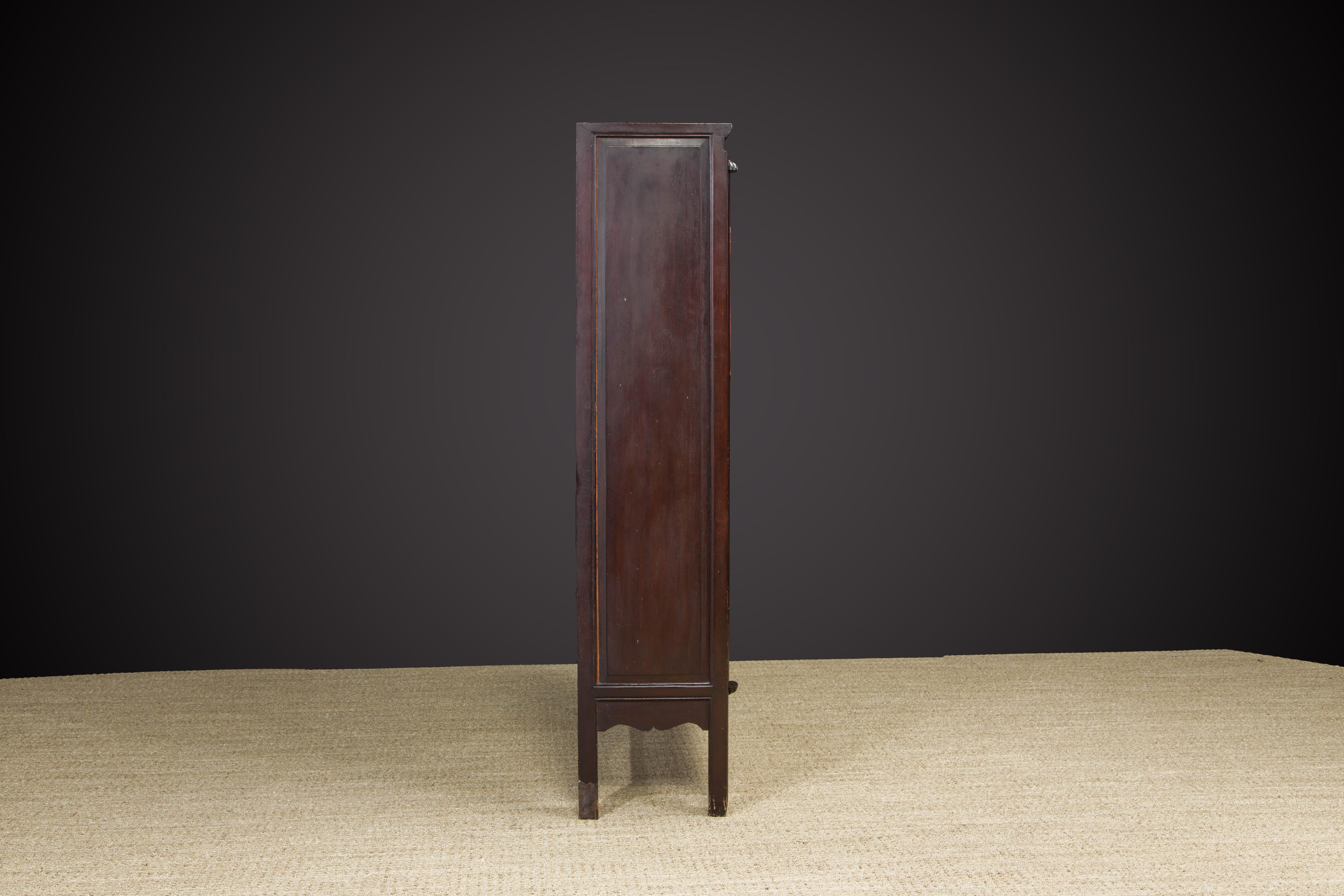 Important Documented Qing Dynasty Chinese Deep Relief Rosewood Cabinet For Sale 9