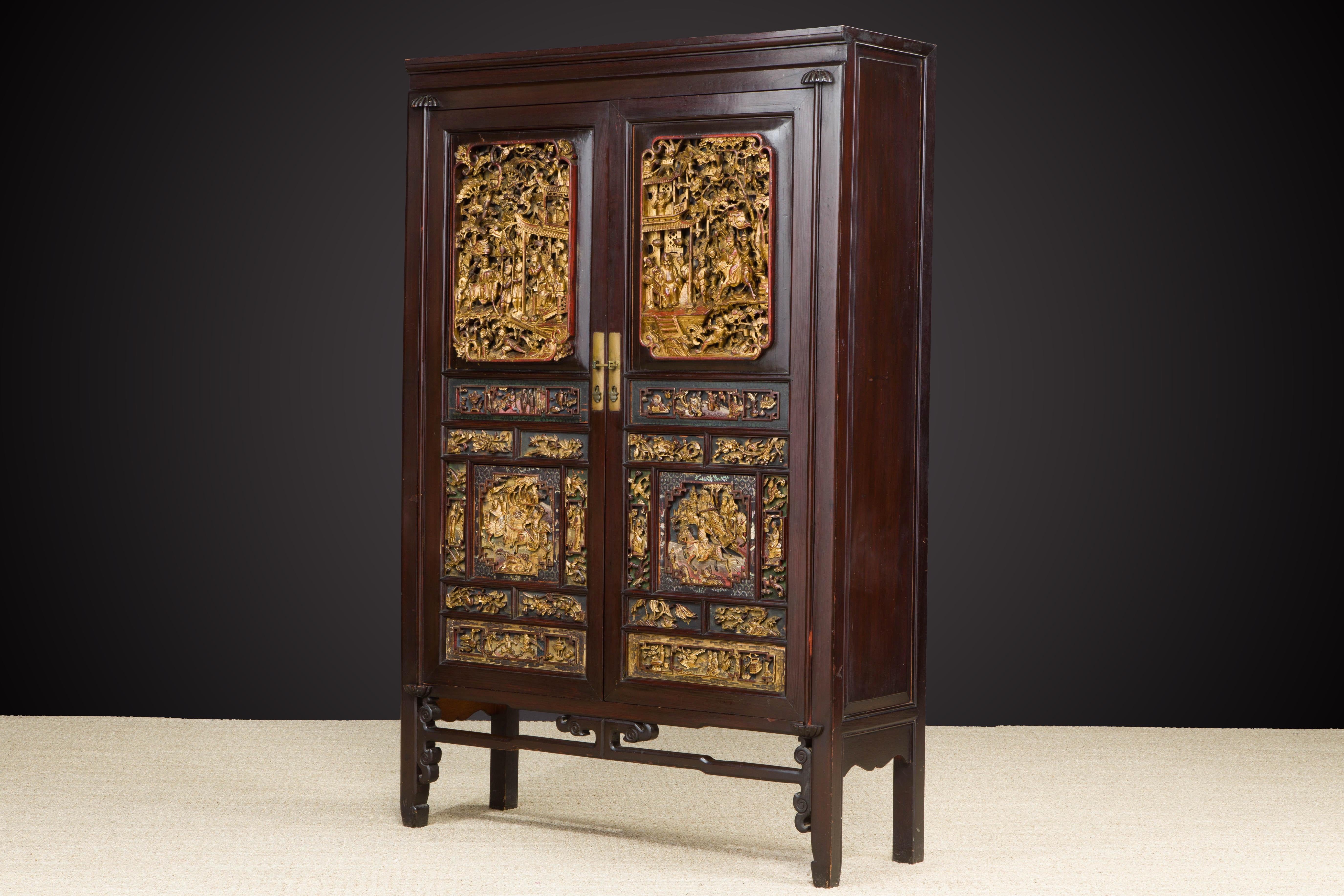 Important Documented Qing Dynasty Chinese Deep Relief Rosewood Cabinet For Sale 11
