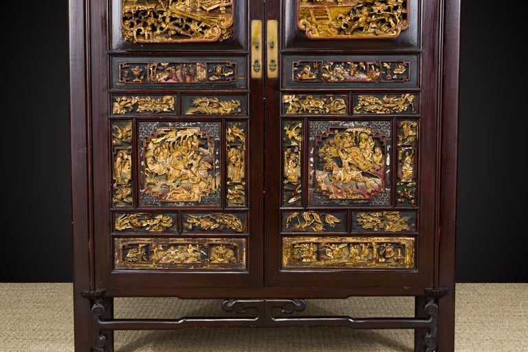 Important Documented Qing Dynasty Chinese Deep Relief Rosewood Cabinet For Sale 1