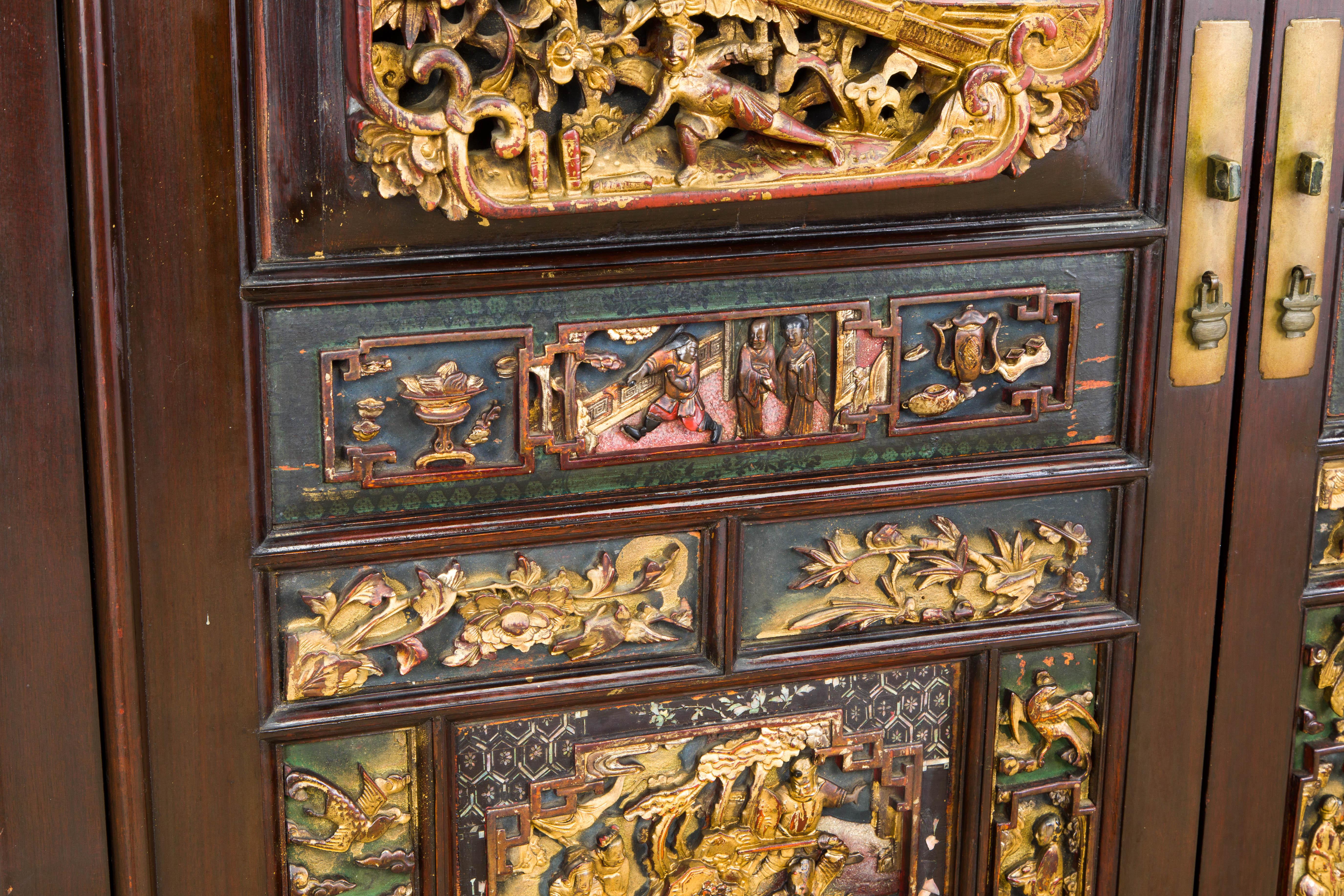 Important Documented Qing Dynasty Chinese Deep Relief Rosewood Cabinet For Sale 3