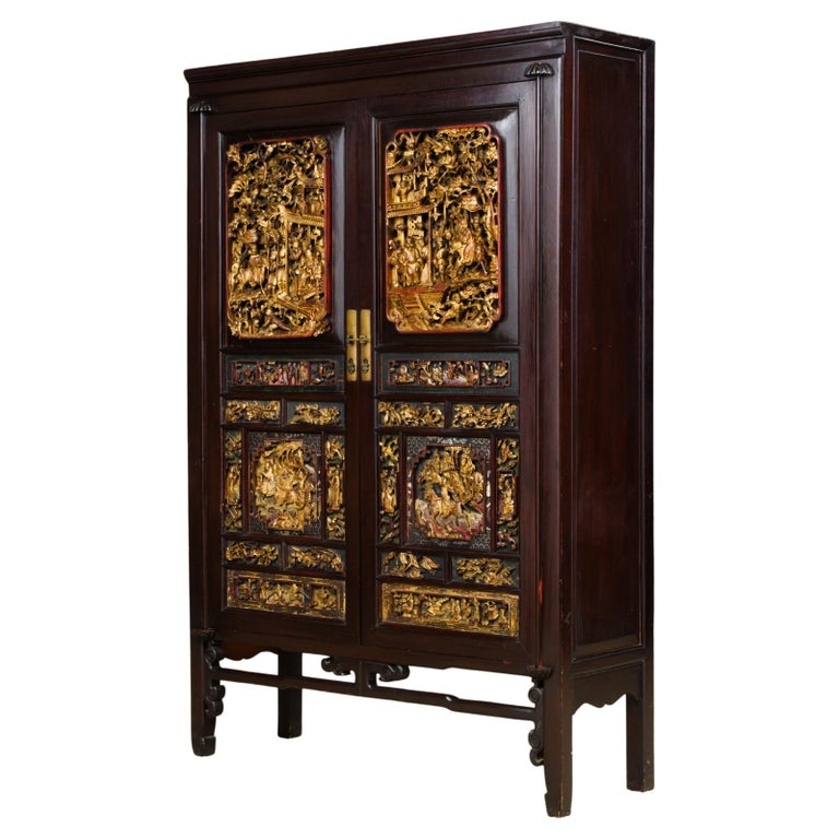Important Documented Qing Dynasty Chinese Deep Relief Rosewood Cabinet For Sale