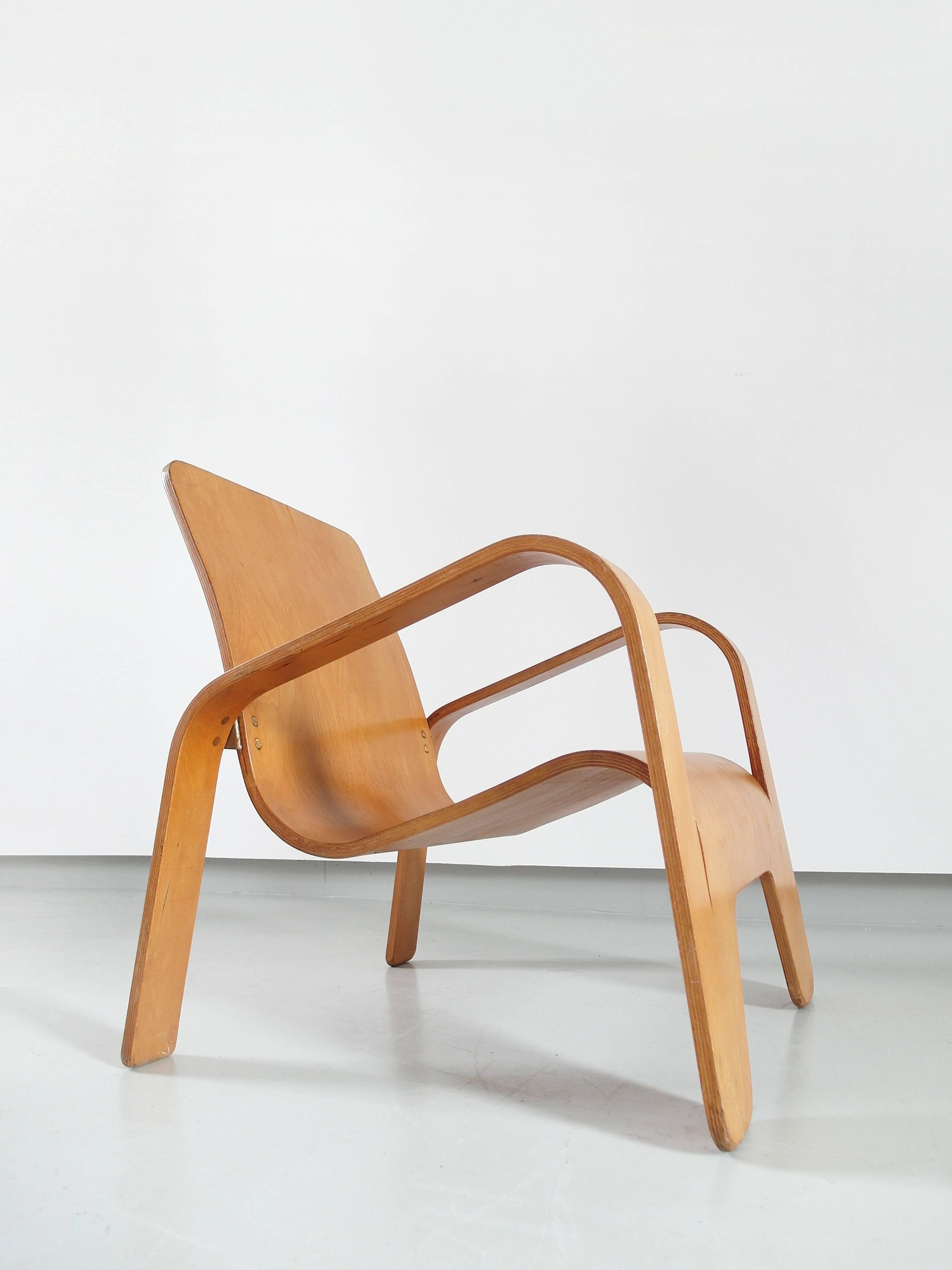 Birch Important Dutch Modernist Lawo Lounge Chair by Han Pieck for Lawo Ommen, 1946