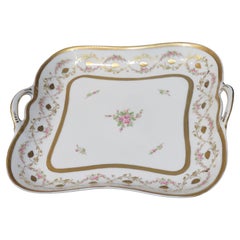 Important Early 1900s Floral Gold Leaf Large Limoges Porcelain Platter Tray