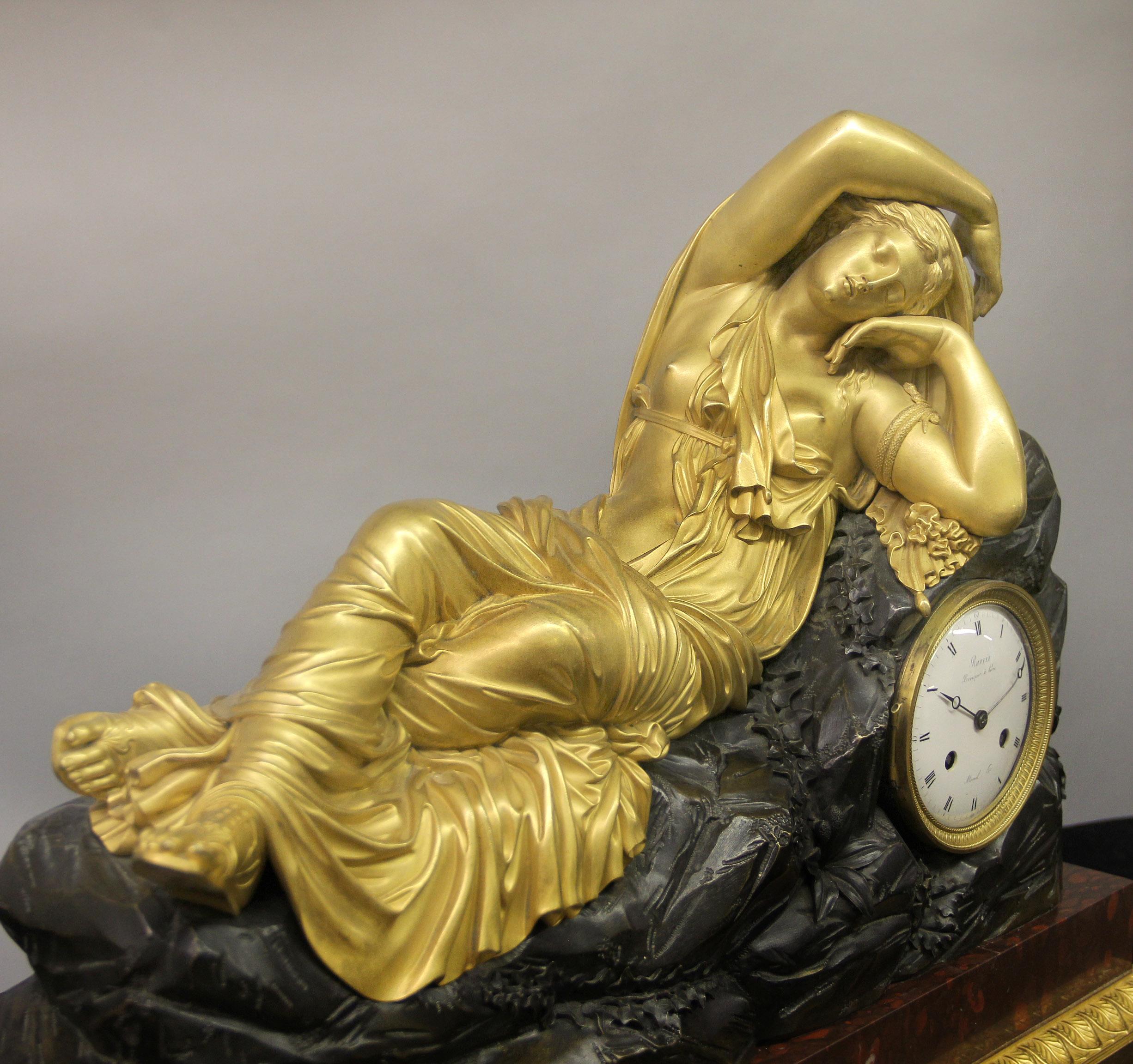 Napoleon III Important Early 19th Century Bronze Figural Mantle Clock of Recumbent Cleopatra For Sale