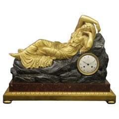 Important Early 19th Century Bronze Figural Mantle Clock of Recumbent Cleopatra