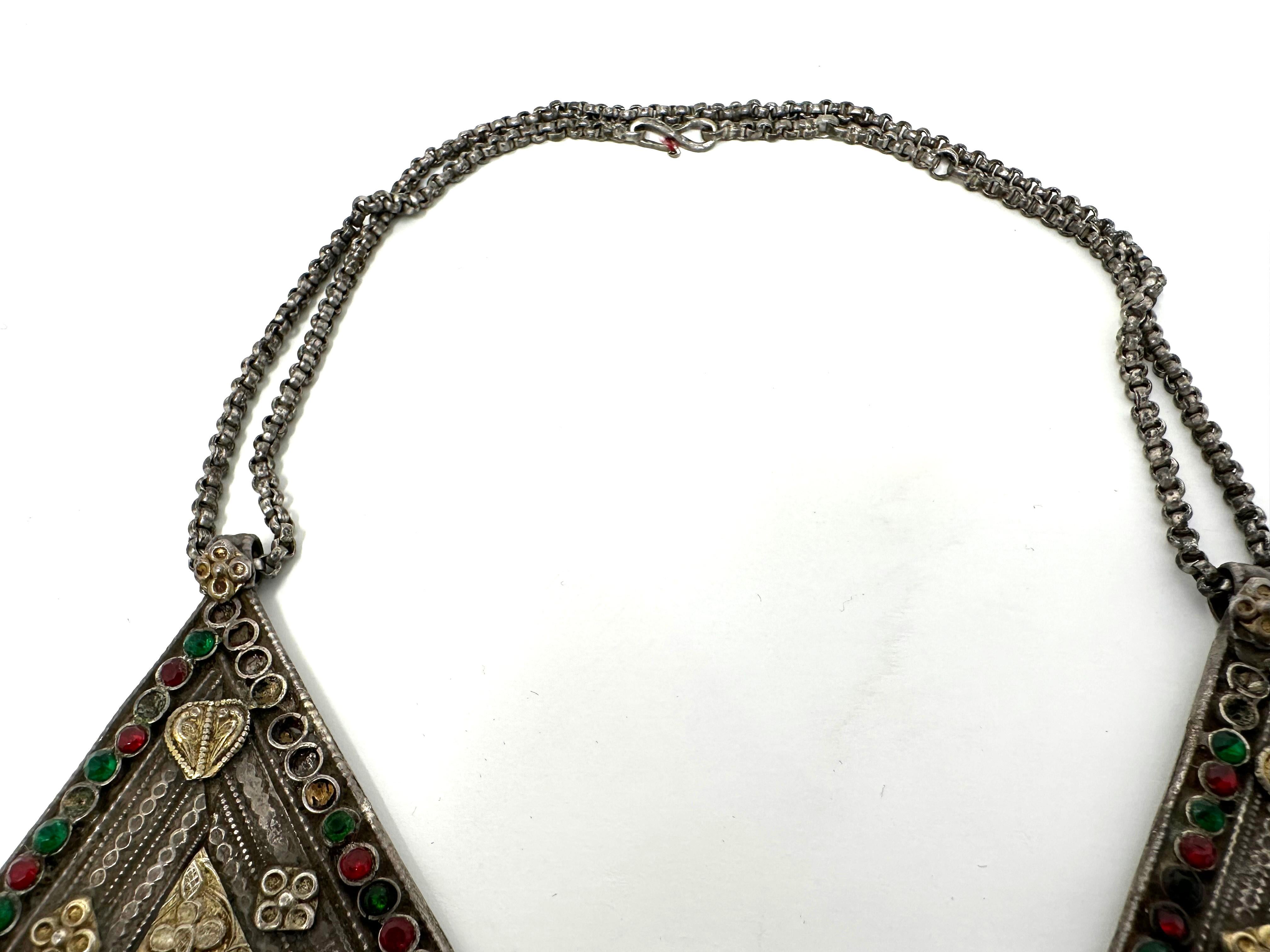 Important Early 20th Century Mughal Prayer Necklace, Silver and Gold wash, Heavy For Sale 6