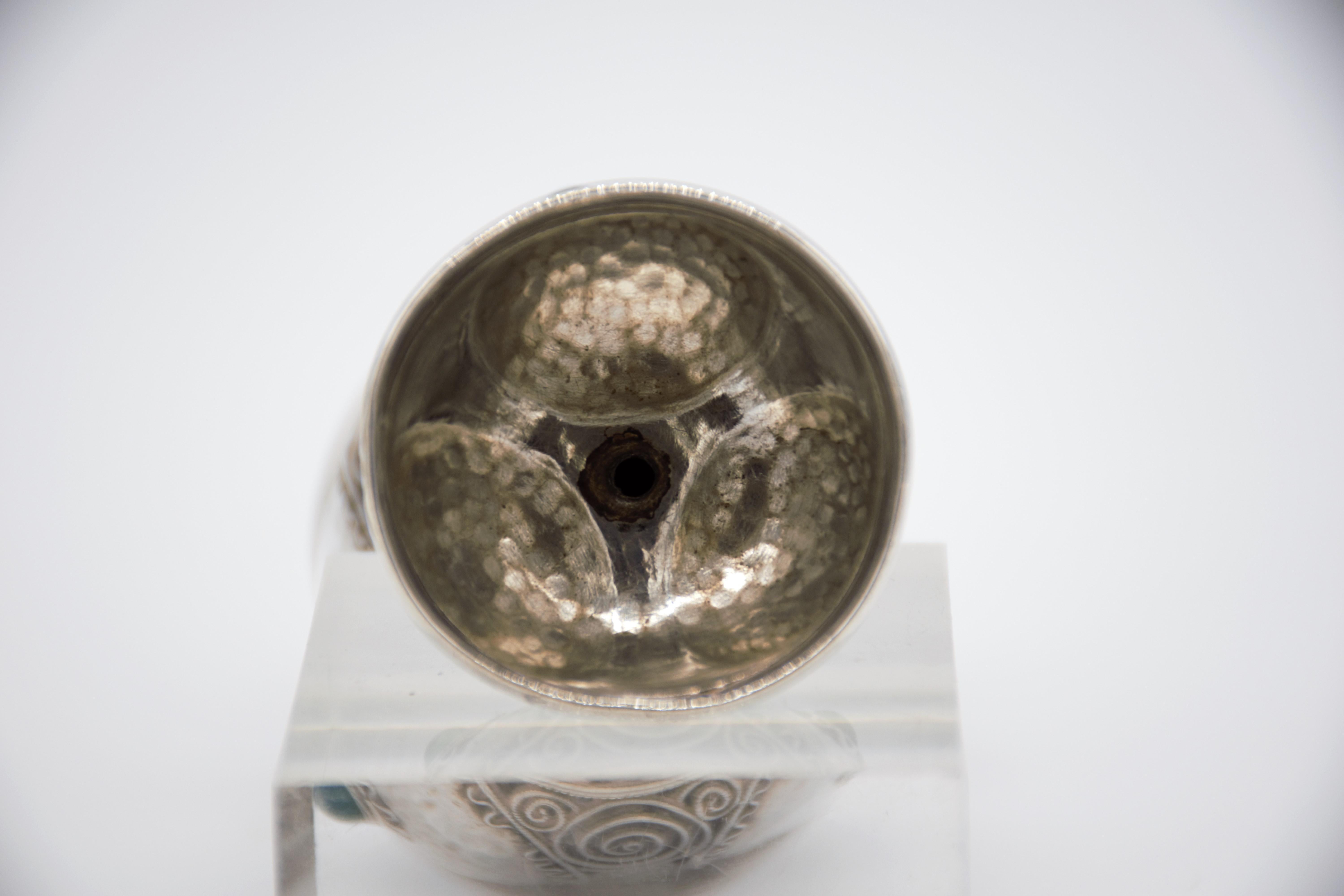 Hammered Important Early 20th Century Silver Kiddush Goblet by Bezalel School Jerusalem For Sale