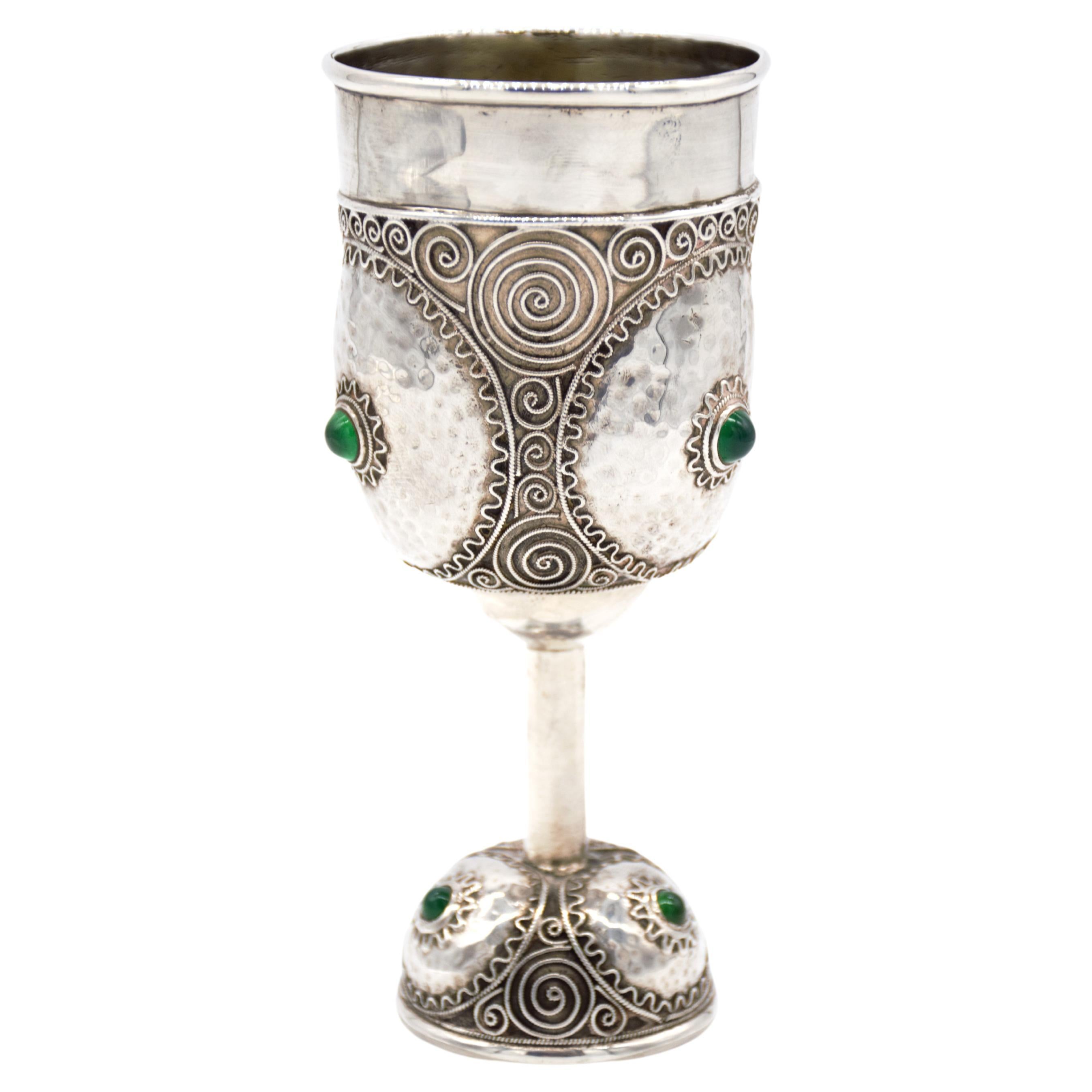 Important Early 20th Century Silver Kiddush Goblet by Bezalel School Jerusalem For Sale