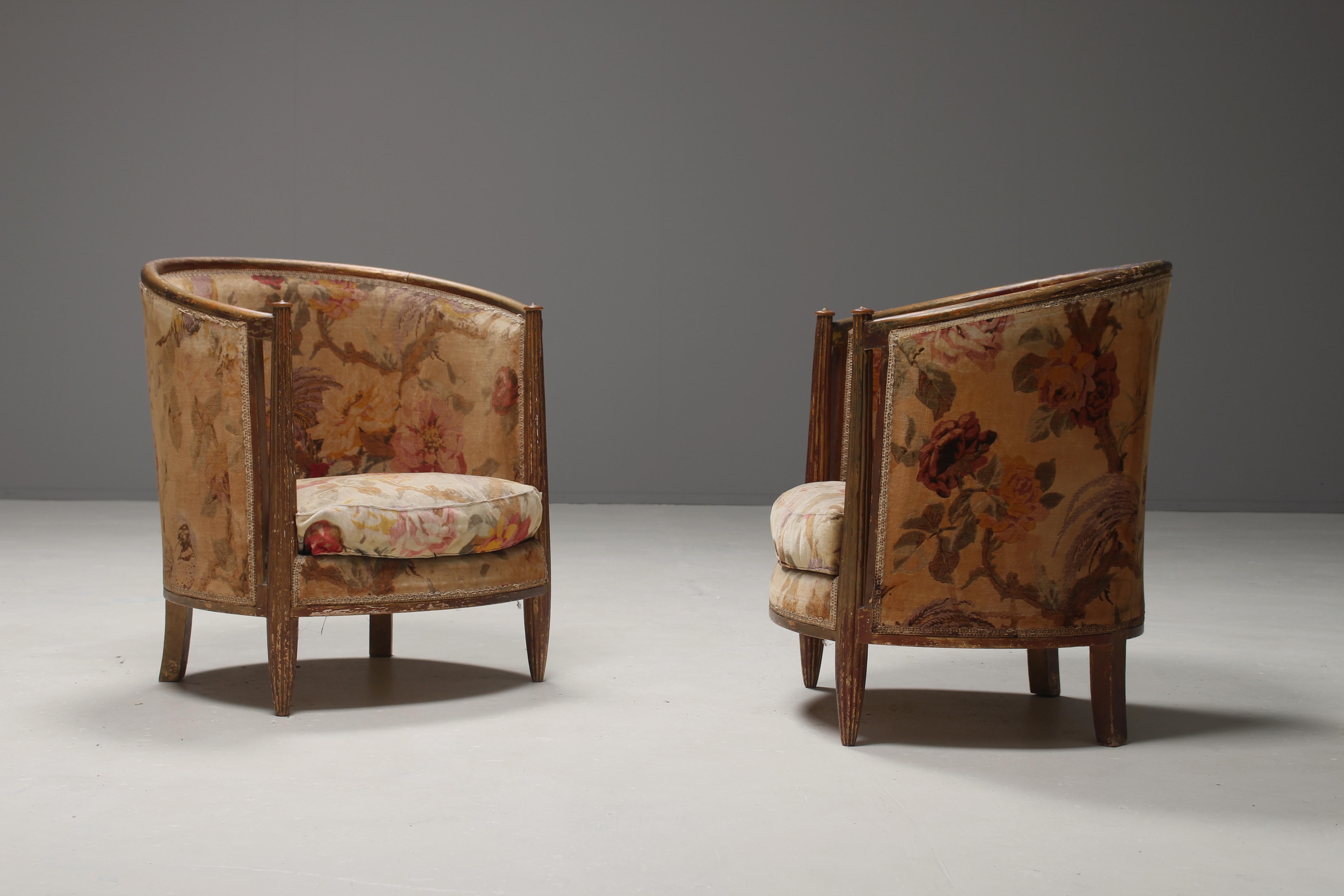Important Early and Rare Gilded Paul Follot Art Nouveau Club Chairs, 1911 For Sale 4