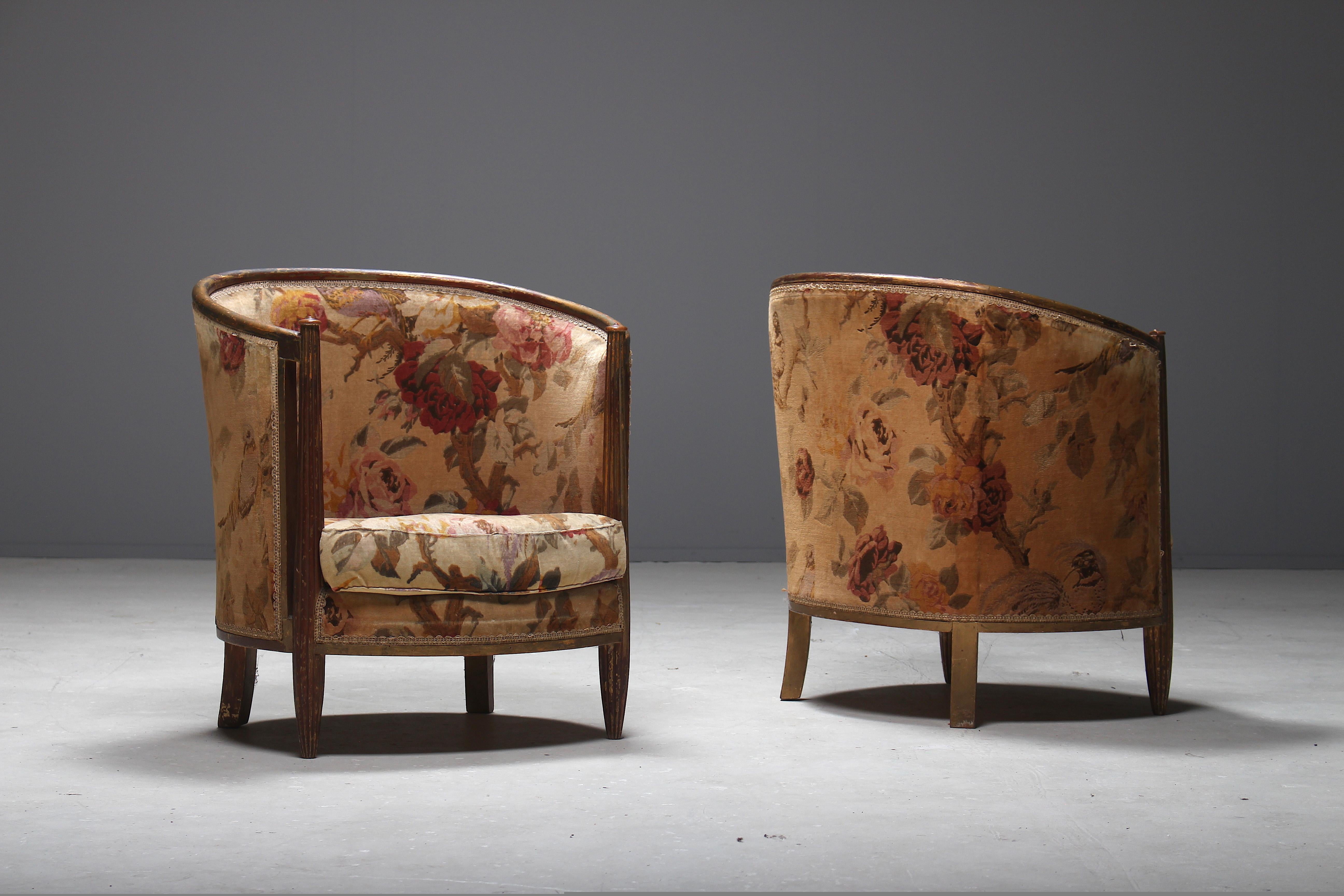 French Important Early and Rare Gilded Paul Follot Art Nouveau Club Chairs, 1911 For Sale
