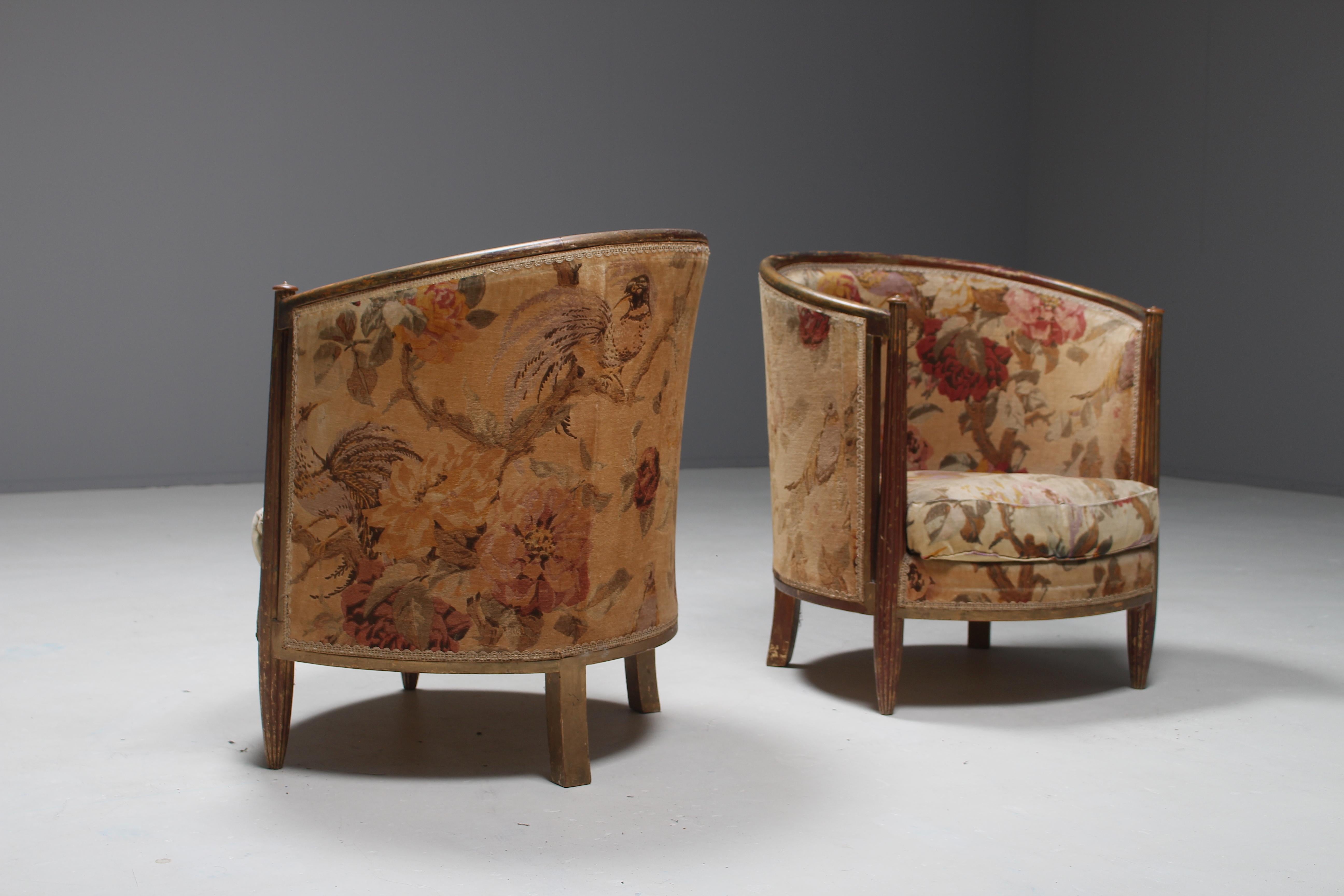 Early 20th Century Important Early and Rare Gilded Paul Follot Art Nouveau Club Chairs, 1911 For Sale