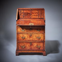 Important Early George II Burr Walnut Diminutive Bureau / Bachelors C.1730