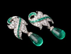 Rene Boivin Certified Important Emerald and Diamond Earrings