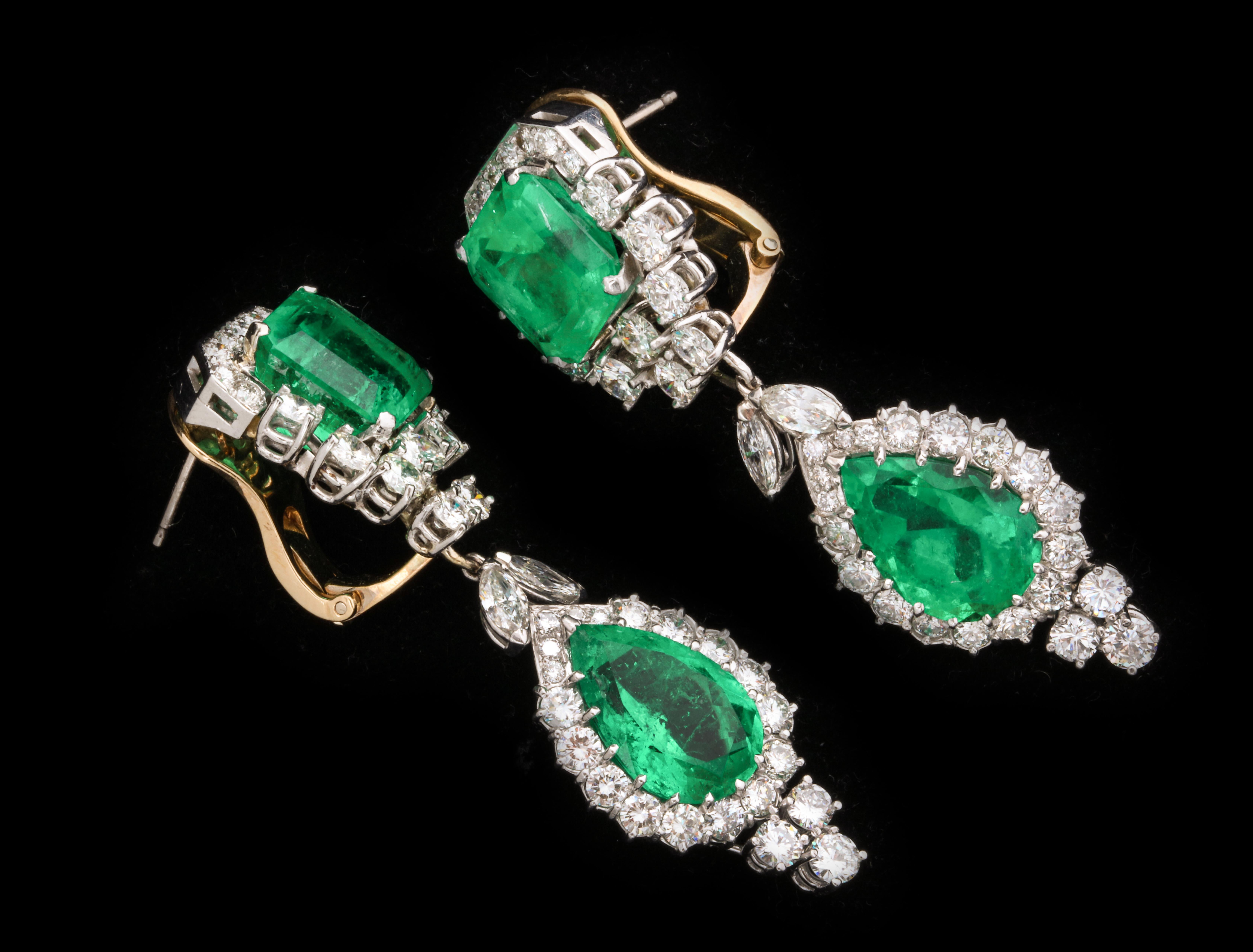 Emerald Cut Important Emerald and Diamond Earrings For Sale