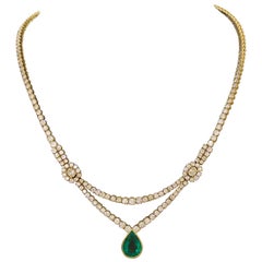 Vintage Important Emerald and Diamond Necklace in 18 Karat Yellow Gold
