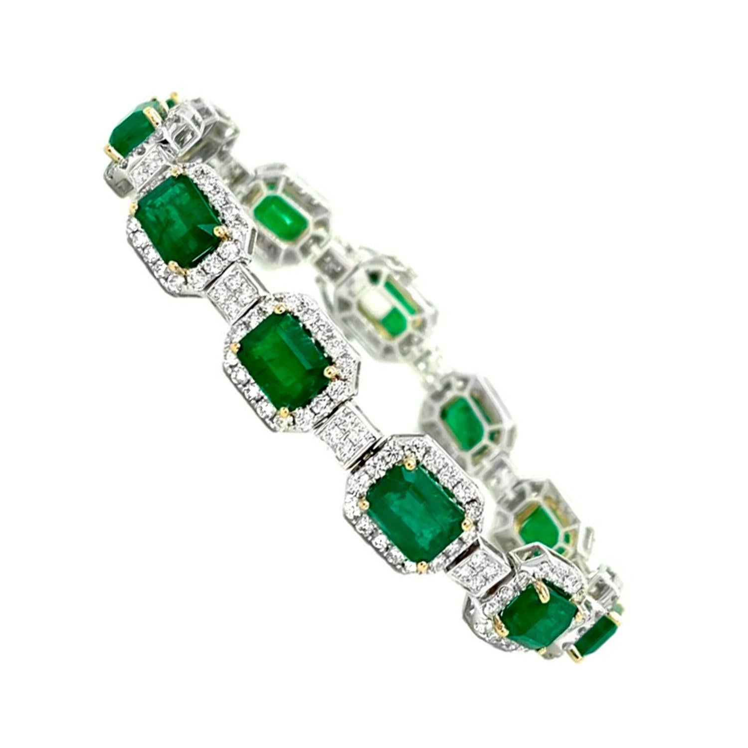 Wichtiges Smaragdarmband mit Diamanten 22,25 Karat 14K Weißgold (Zeitgenössisch) im Angebot