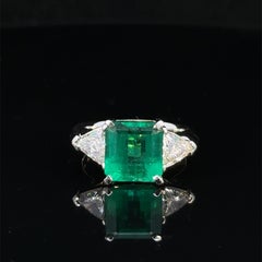 Important Emerald Cut Emerald Diamond Platinum Three-Stone Ring
