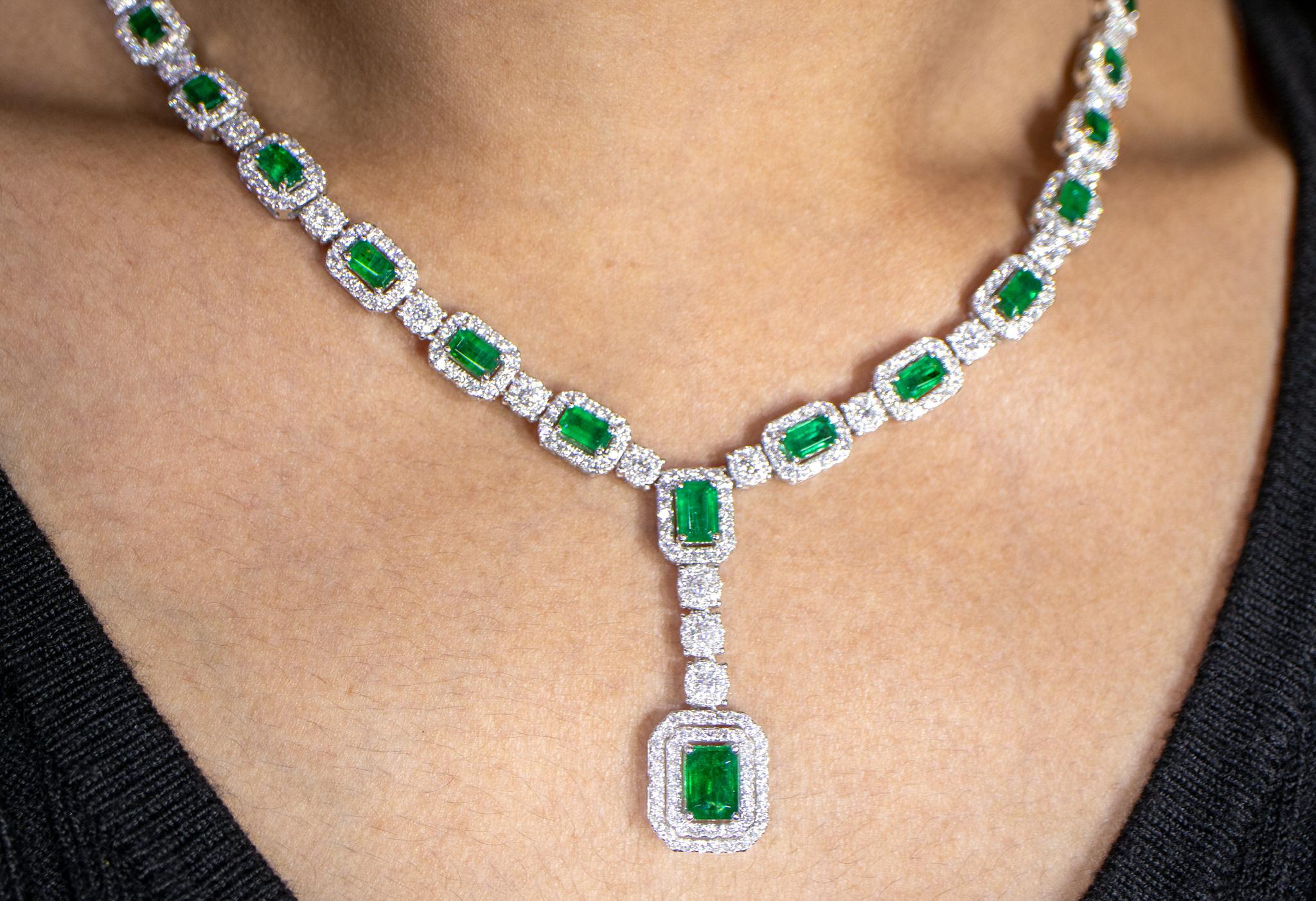 Modern Important Emerald Pendant Necklace With Diamonds 10.1 Carats 18K Gold For Sale