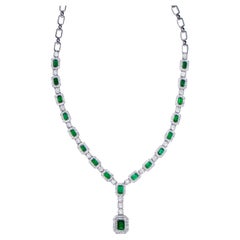 Important Emerald Pendant Necklace With Diamonds 10.1 Carats 18K Gold