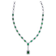 Important Emerald Pendant Necklace With Diamonds 10.1 Carats 18K Gold