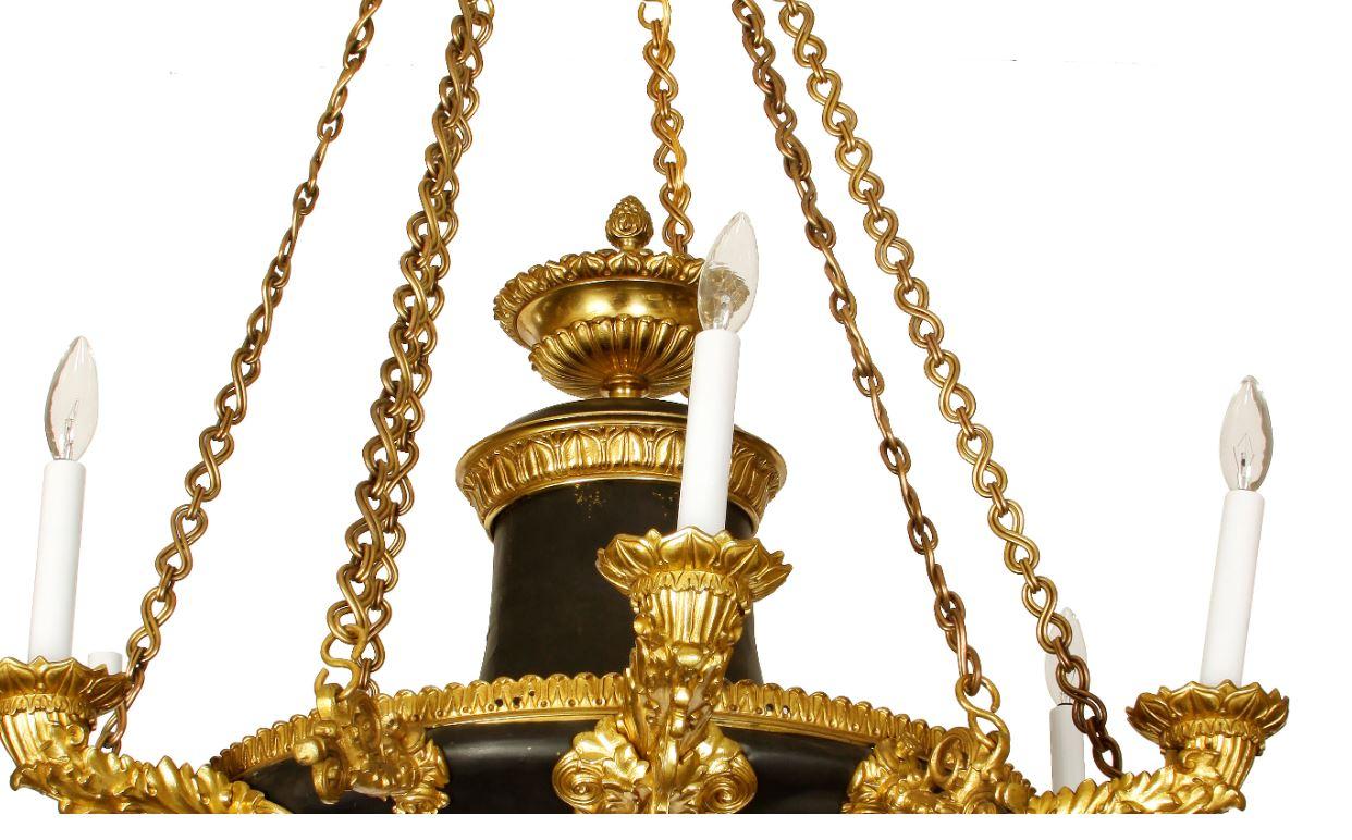 Important Empire Ormolu Six Arm Chandelier In Good Condition In Locust Valley, NY