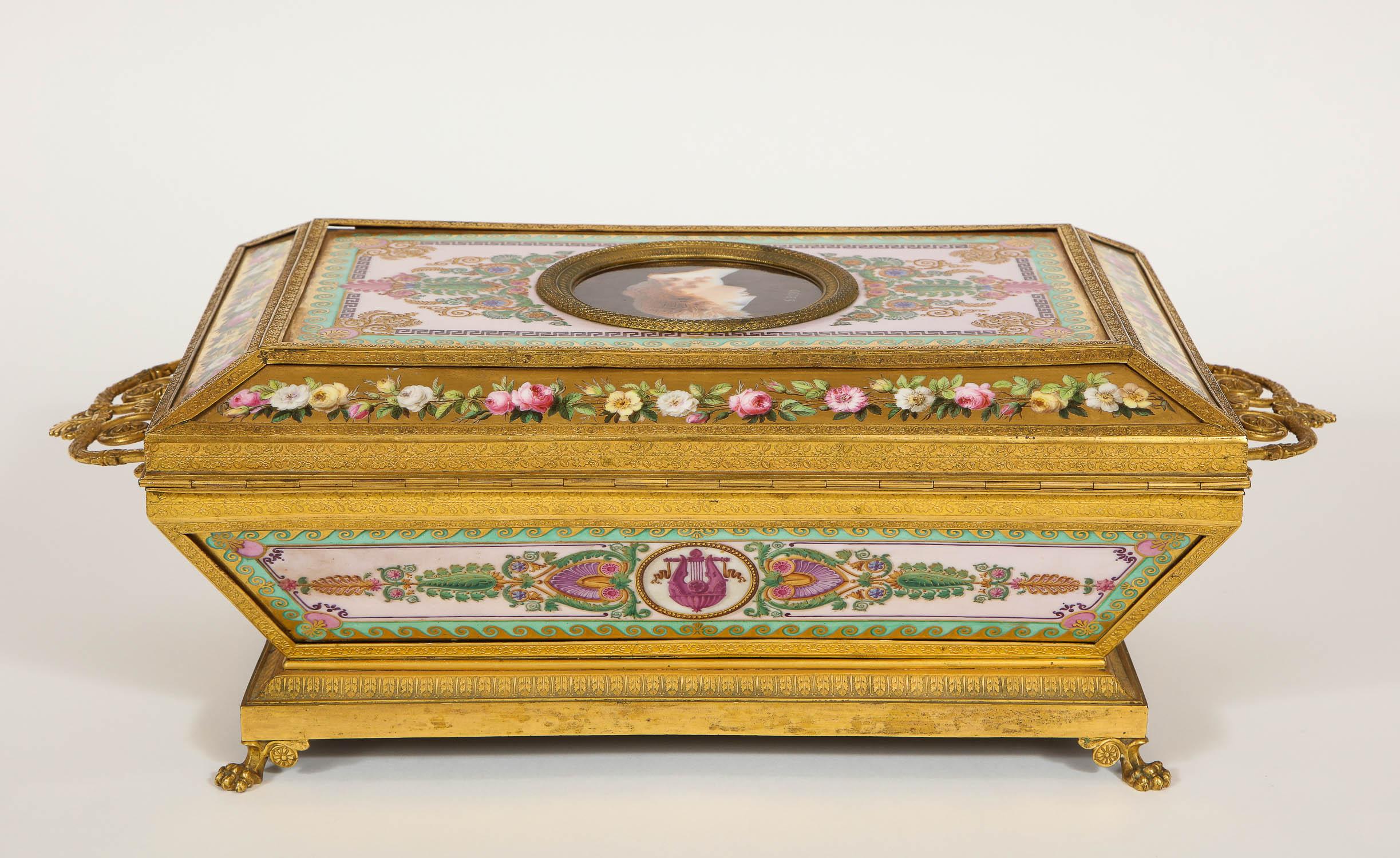 Early 19th Century Important Empire Period Paris Porcelain & Ormolu-Mounted Casket/Box/Jewelry Box For Sale
