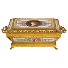 Antique Important Empire Period Paris Porcelain & Ormolu-Mounted Casket/Box/Jewelry Box