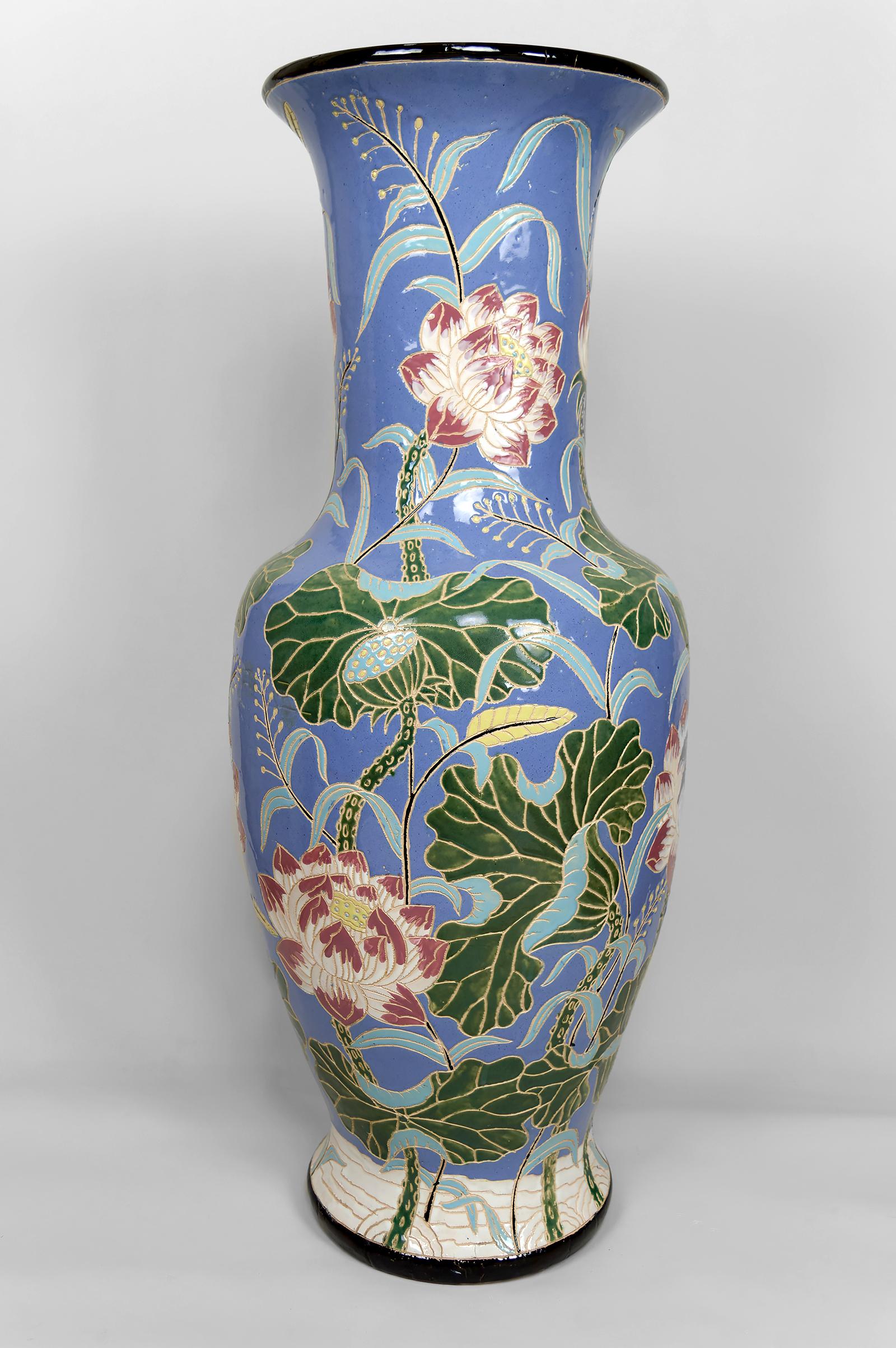Exportation chinoise Important vase balustre en grès émaillé Bien Hoa, Indochina / Vietnam en vente