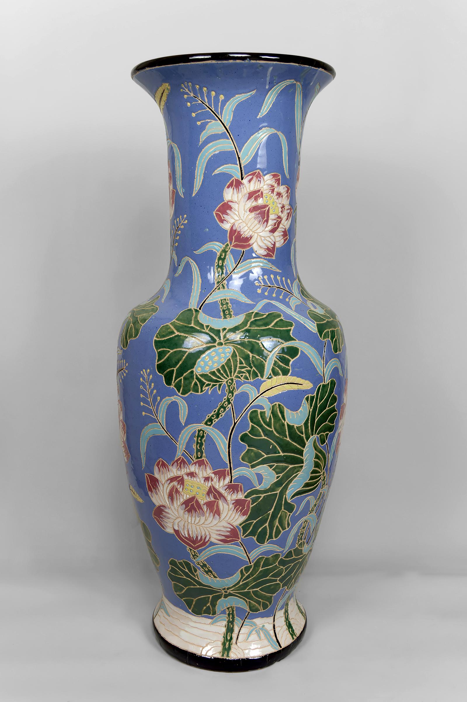 Émaillé Important vase balustre en grès émaillé Bien Hoa, Indochina / Vietnam en vente