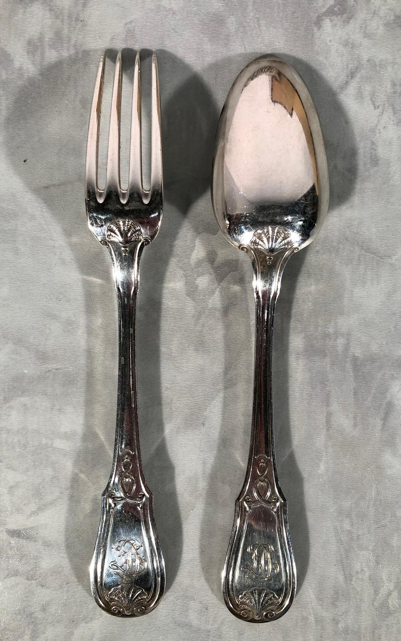 Régence Important Set Of 126 Pieces Of Cutlery In Sterling Silver By L.LAPAR For Sale