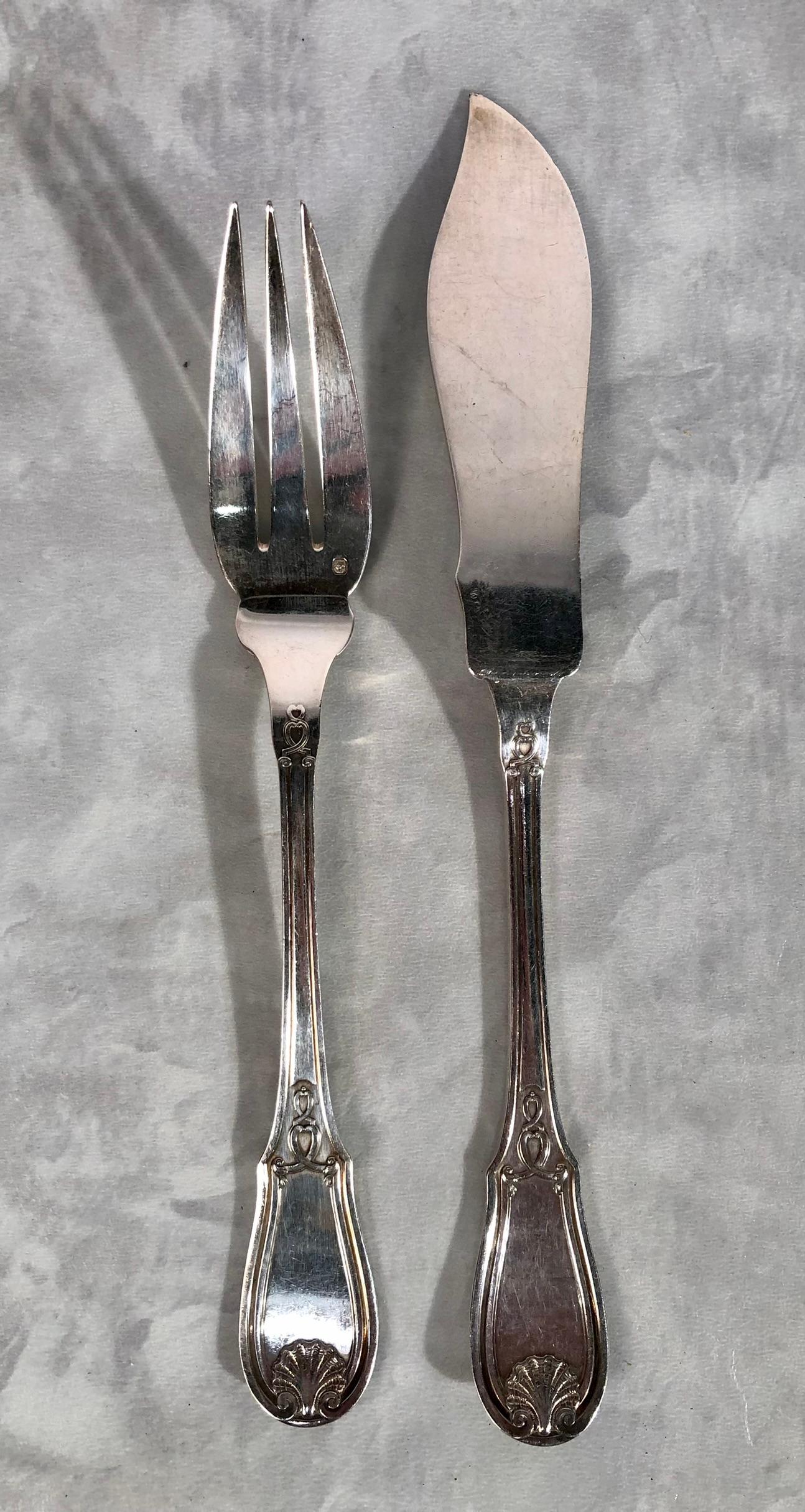 Molded Important Set Of 126 Pieces Of Cutlery In Sterling Silver By L.LAPAR For Sale