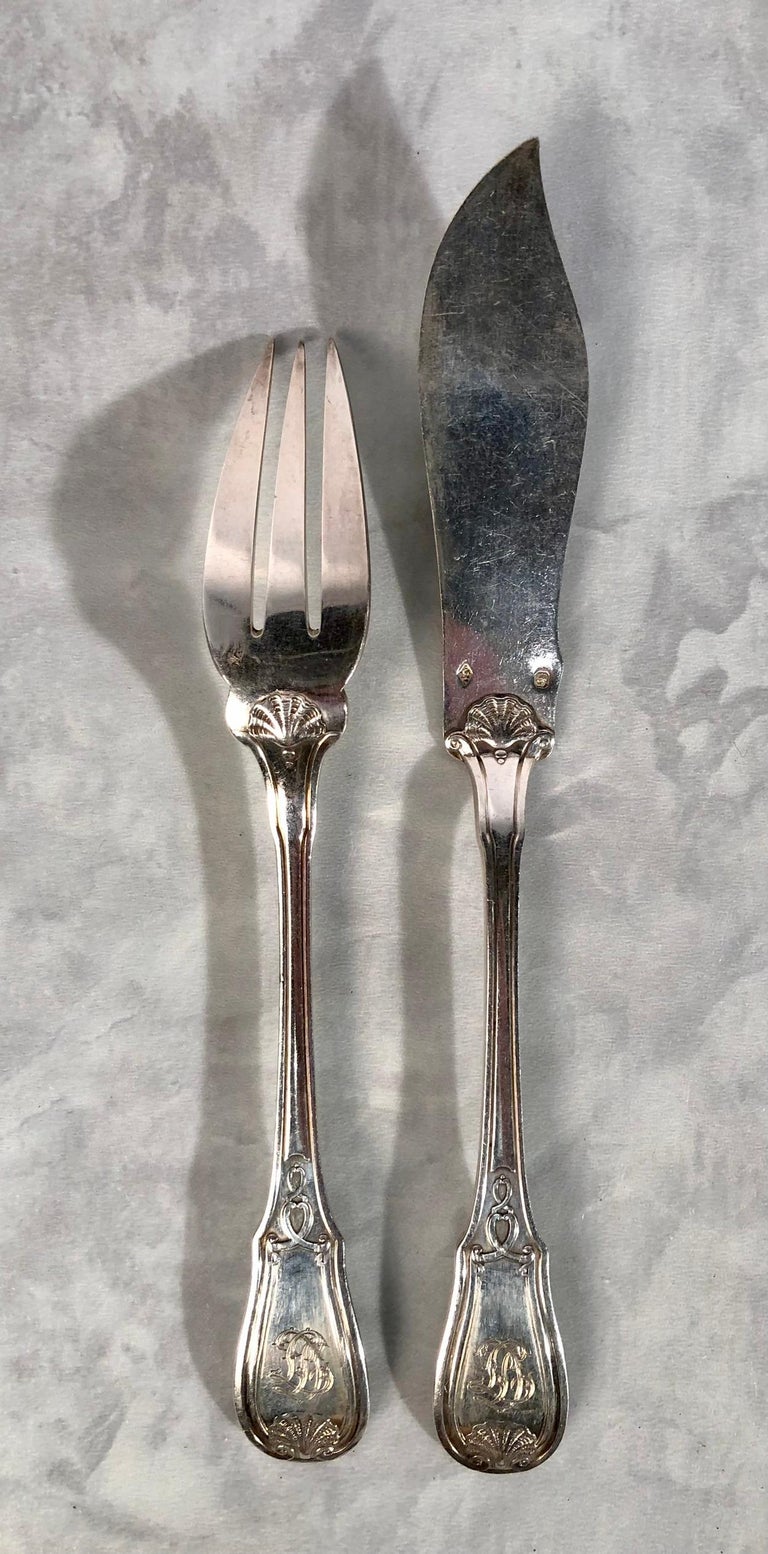 2 COUVERTS DE Service En Argent Massif Poincon Minerve EUR 22,00