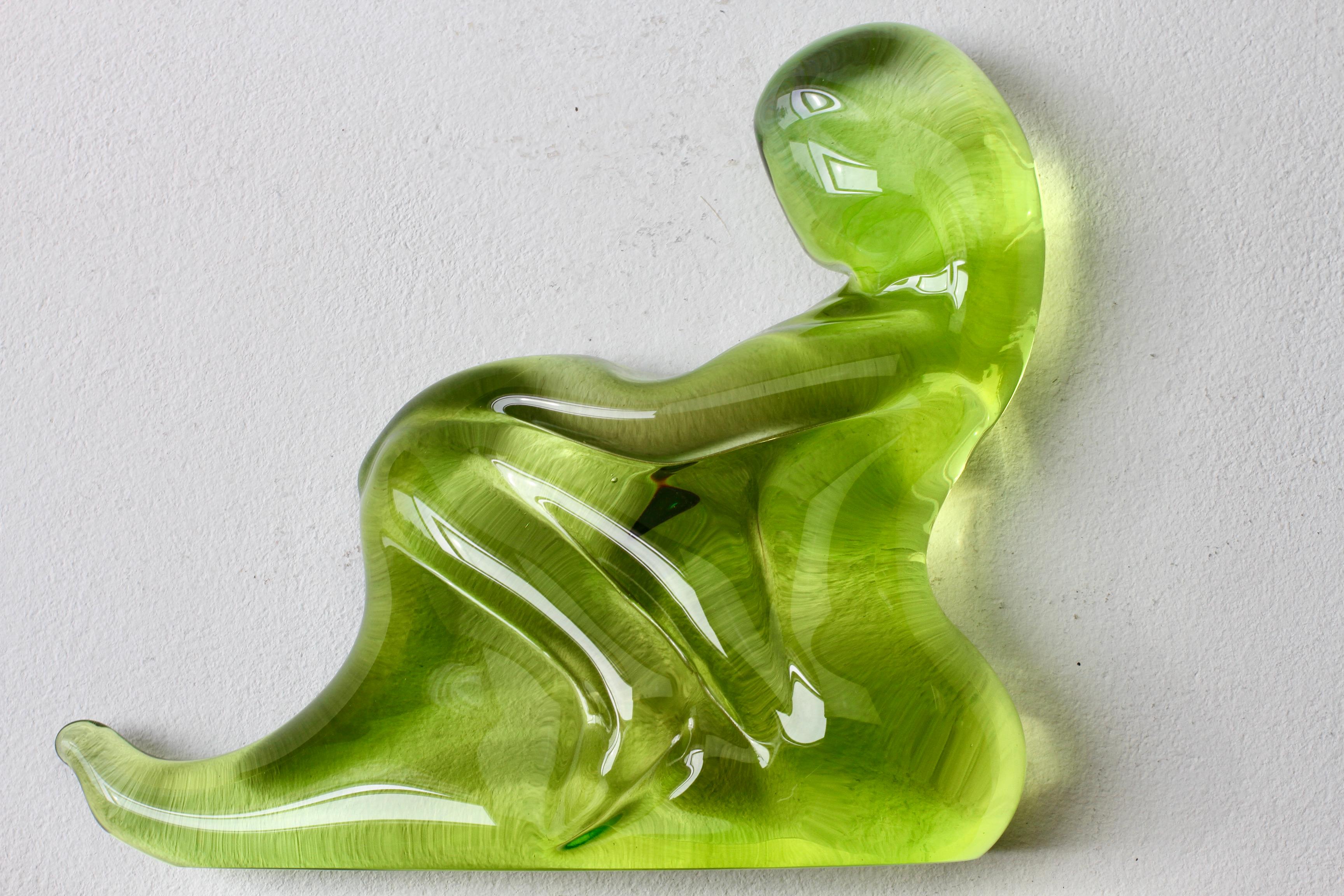 Stunning, rare and important vintage midcentury modern centrepiece in bright, vivid yellow & green uranium 'Massello' glass sculpture of a  female nude in a sitting position by master glass blower Ermanno Nason (1928-2013) for Cenedese of Murano,