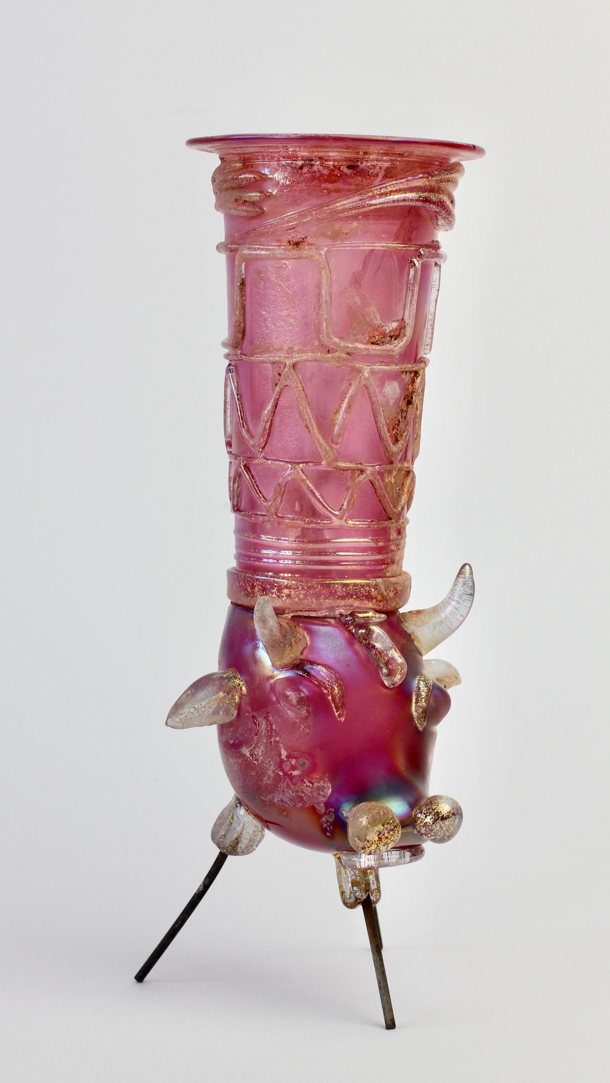 Importante vaso da centrotavola in vetro di Murano rosa Ermanno Nason per Cenedese in vendita 4