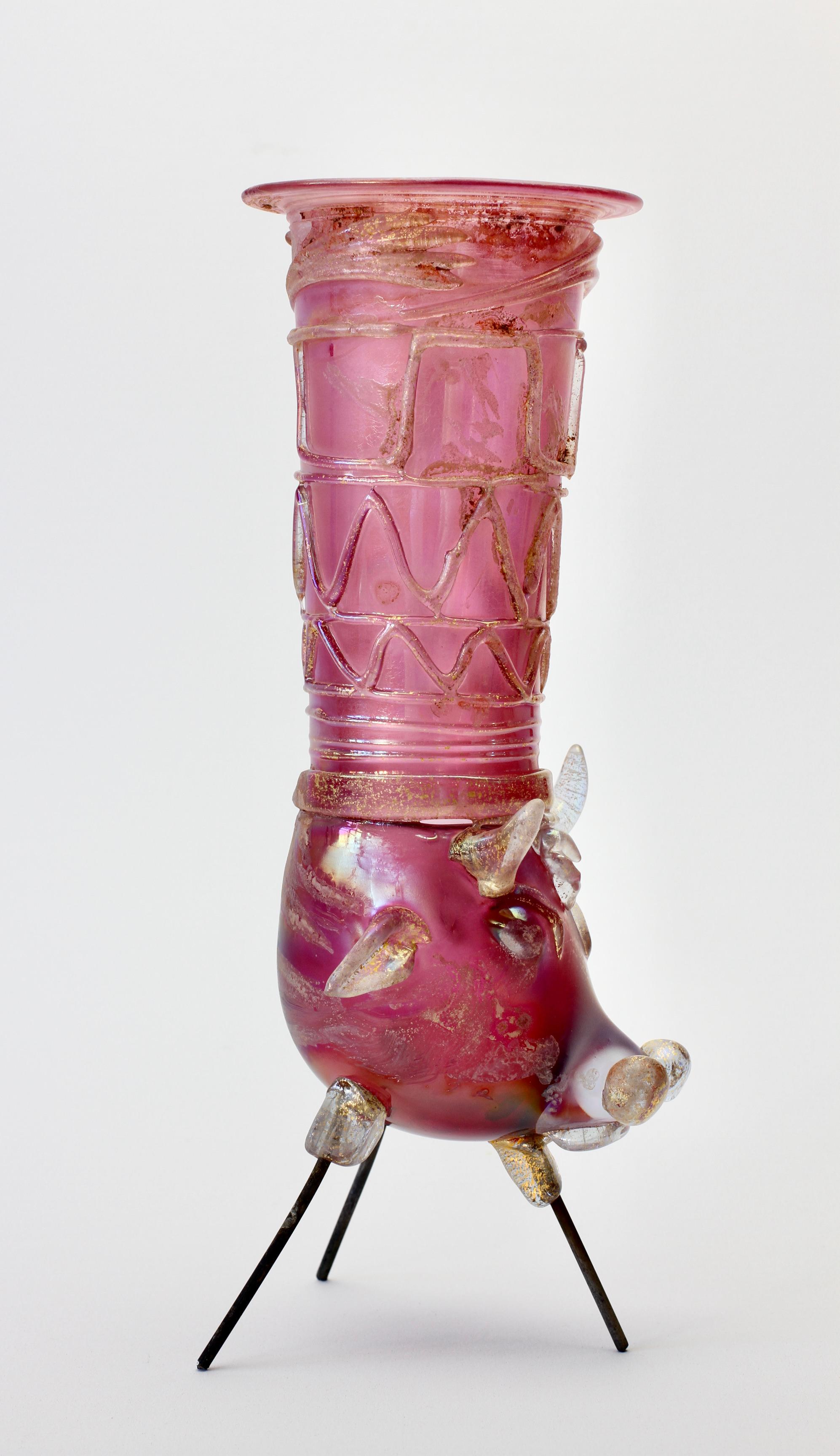 Importante vaso da centrotavola in vetro di Murano rosa Ermanno Nason per Cenedese in vendita 5