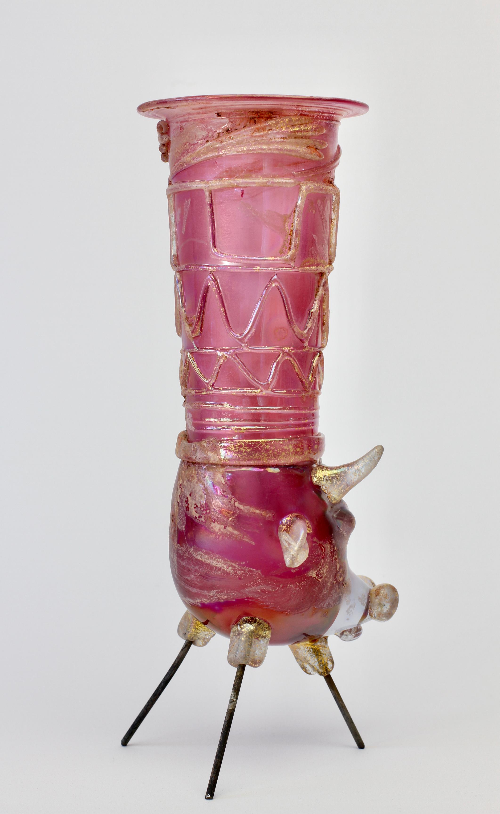 Important Ermanno Nason for Cenedese Pink Italian Murano Glass Centrepiece Vase For Sale 7