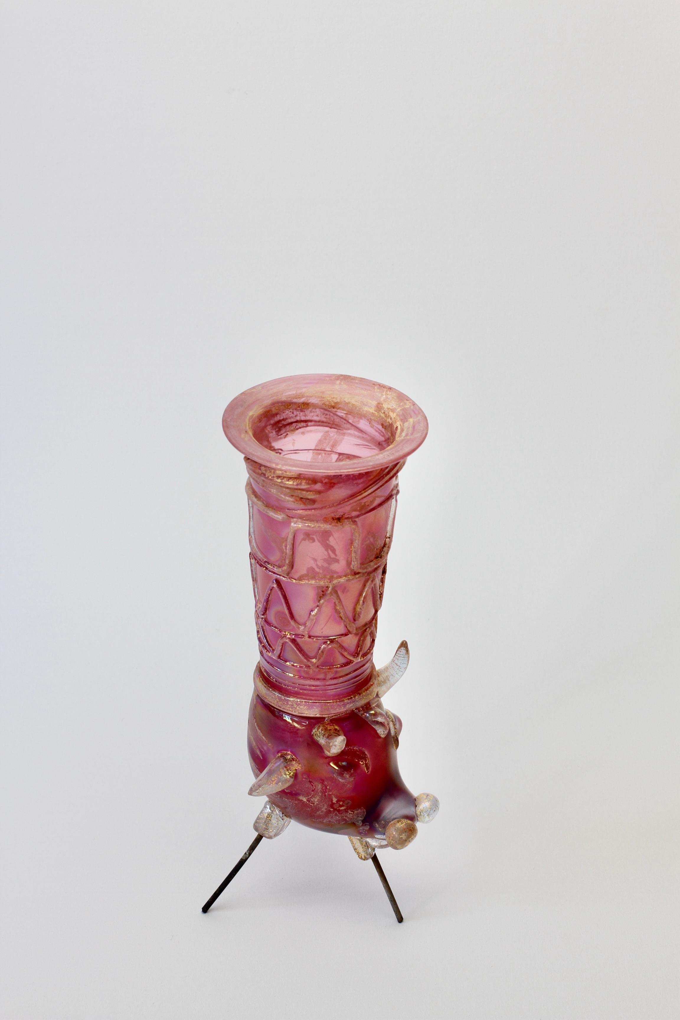 Importante vaso da centrotavola in vetro di Murano rosa Ermanno Nason per Cenedese in vendita 8