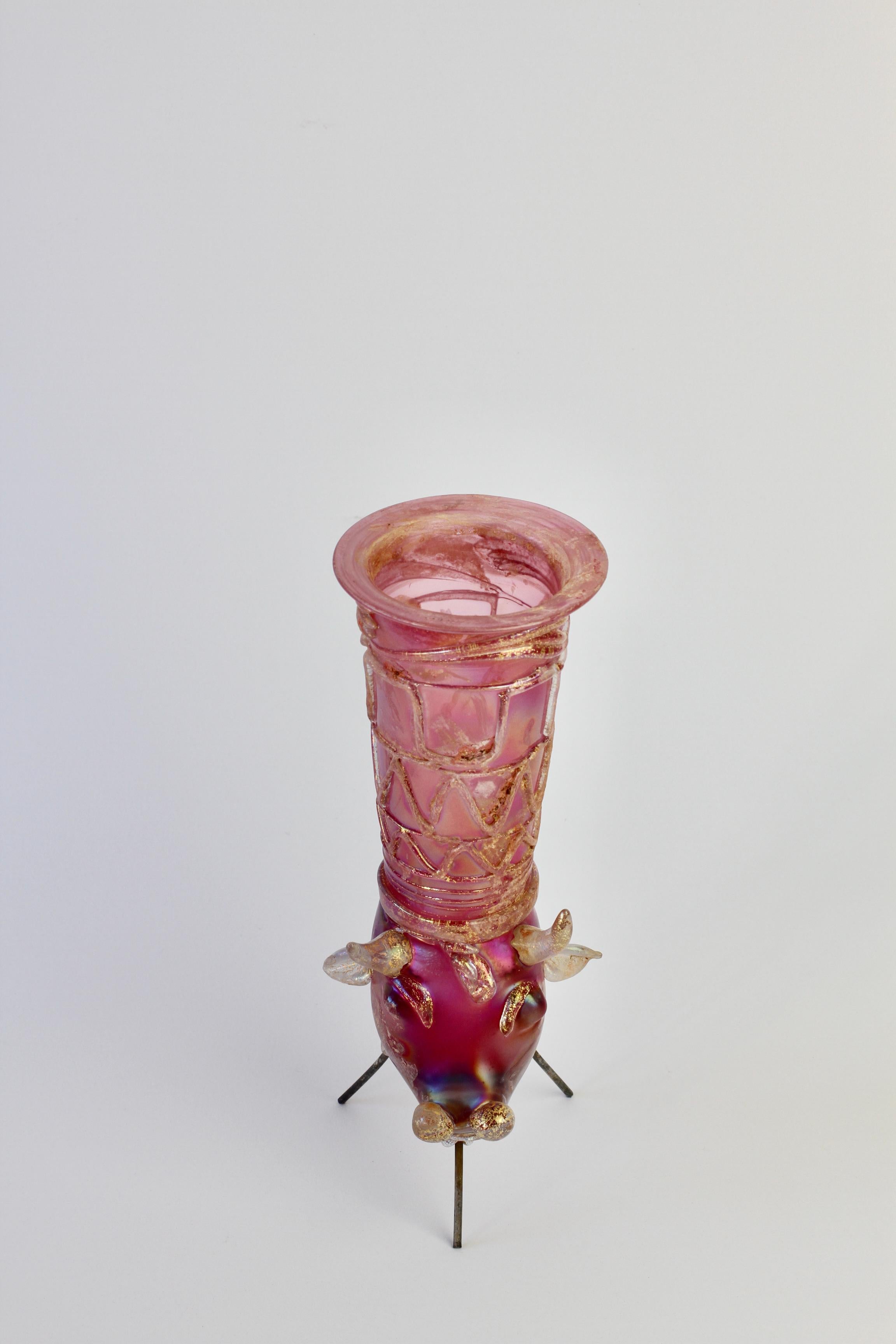 Importante vaso da centrotavola in vetro di Murano rosa Ermanno Nason per Cenedese in vendita 9