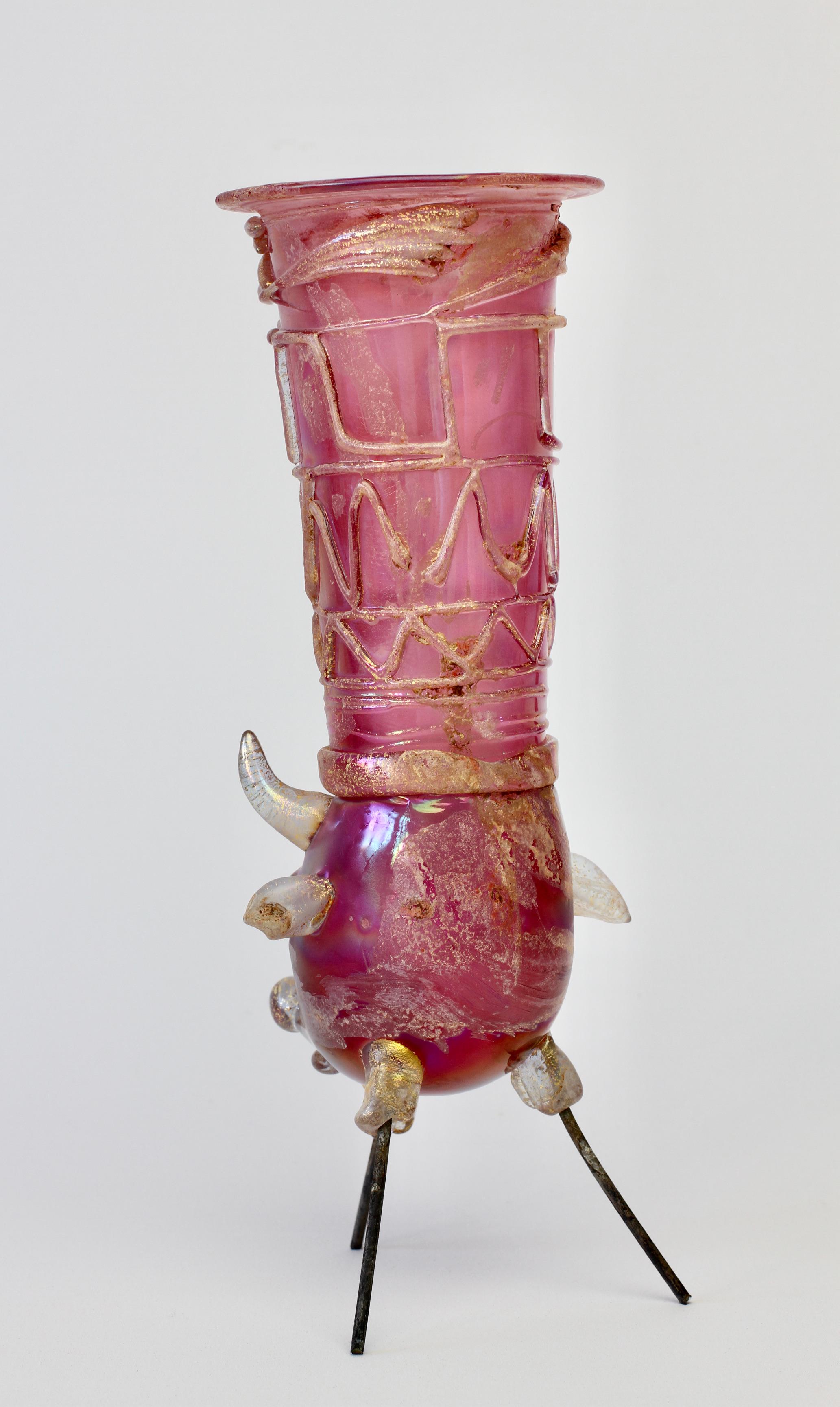 Important Ermanno Nason for Cenedese Pink Italian Murano Glass Centrepiece Vase For Sale 12