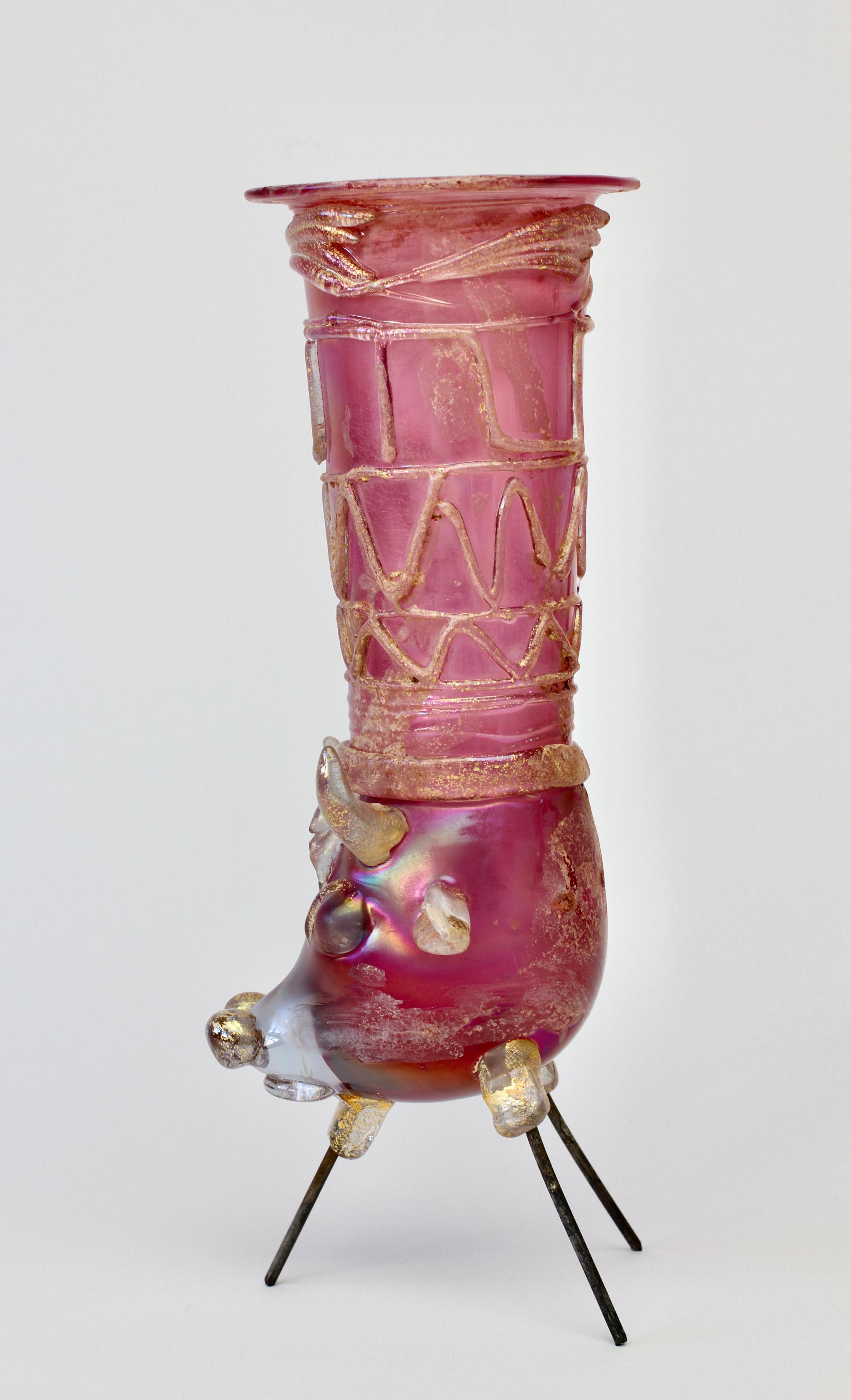 Importante vaso da centrotavola in vetro di Murano rosa Ermanno Nason per Cenedese in vendita 12