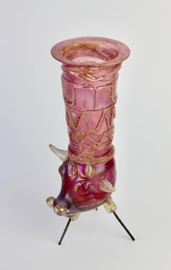 Importante vaso da centrotavola in vetro di Murano rosa Ermanno Nason per Cenedese