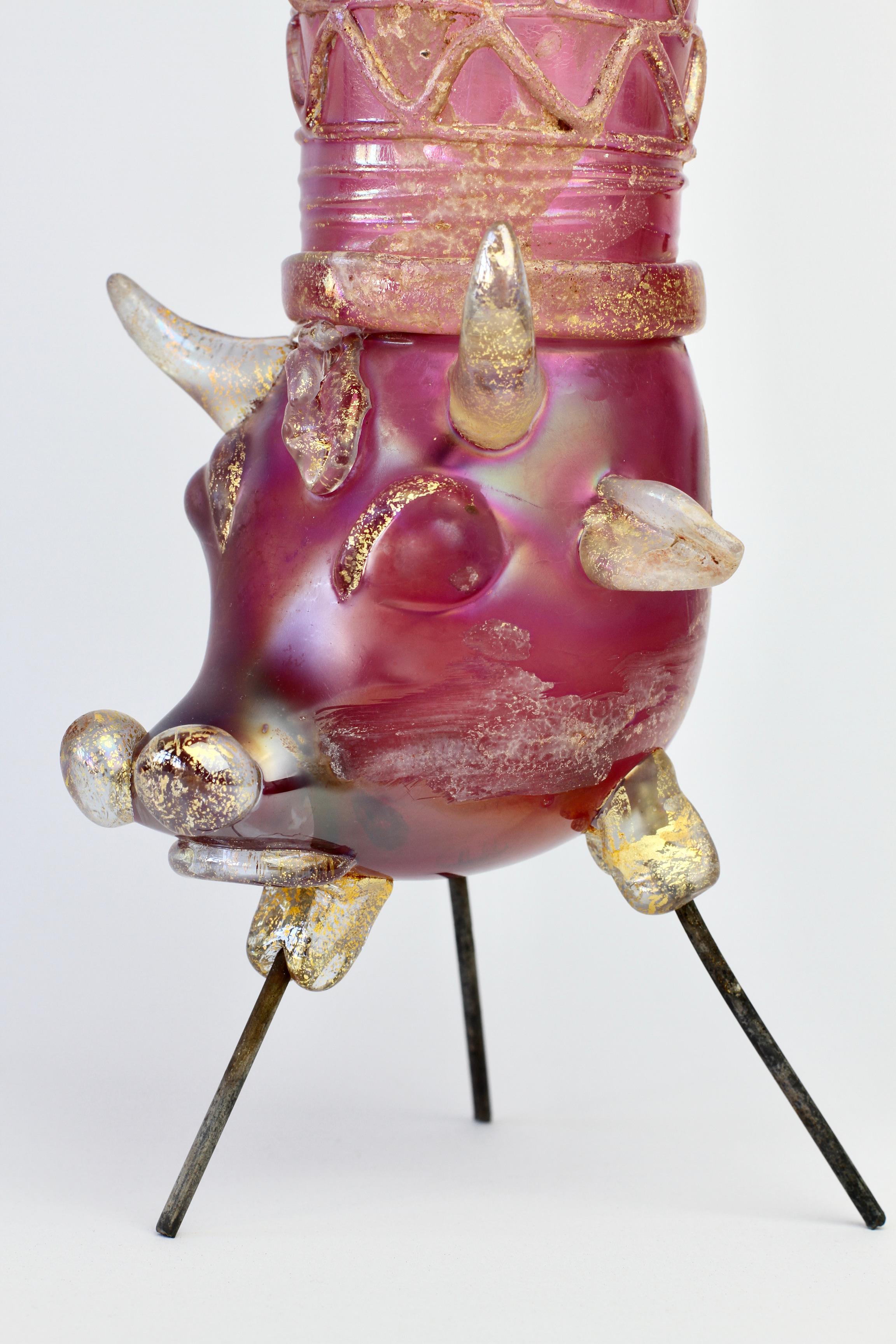 Importante vaso da centrotavola in vetro di Murano rosa Ermanno Nason per Cenedese in vendita 1