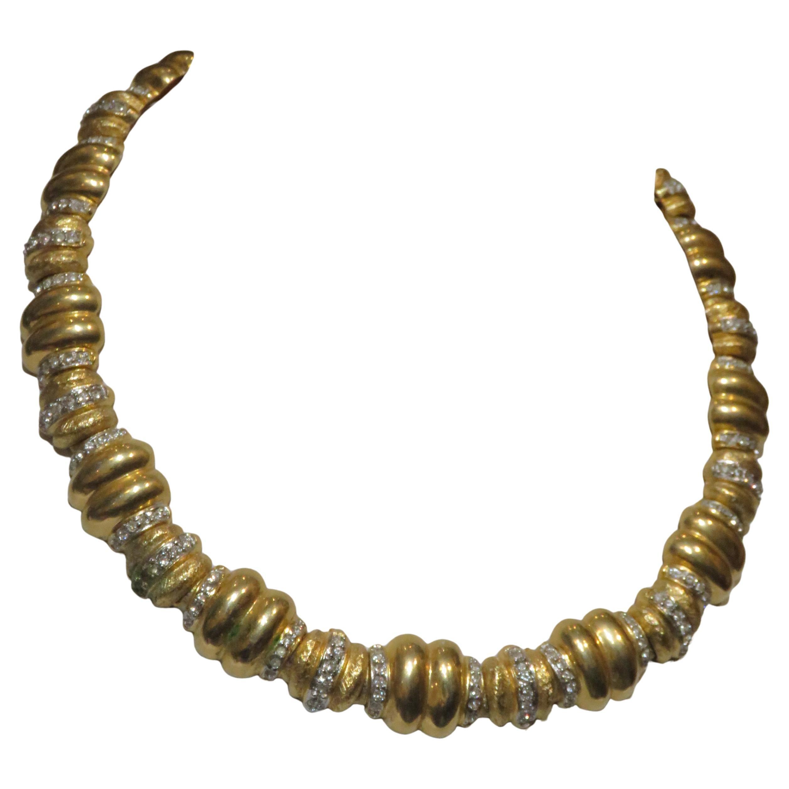 Important Estate 18KT Heavy Brush Gold Overlaid Designer Style Bar Necklace For Sale