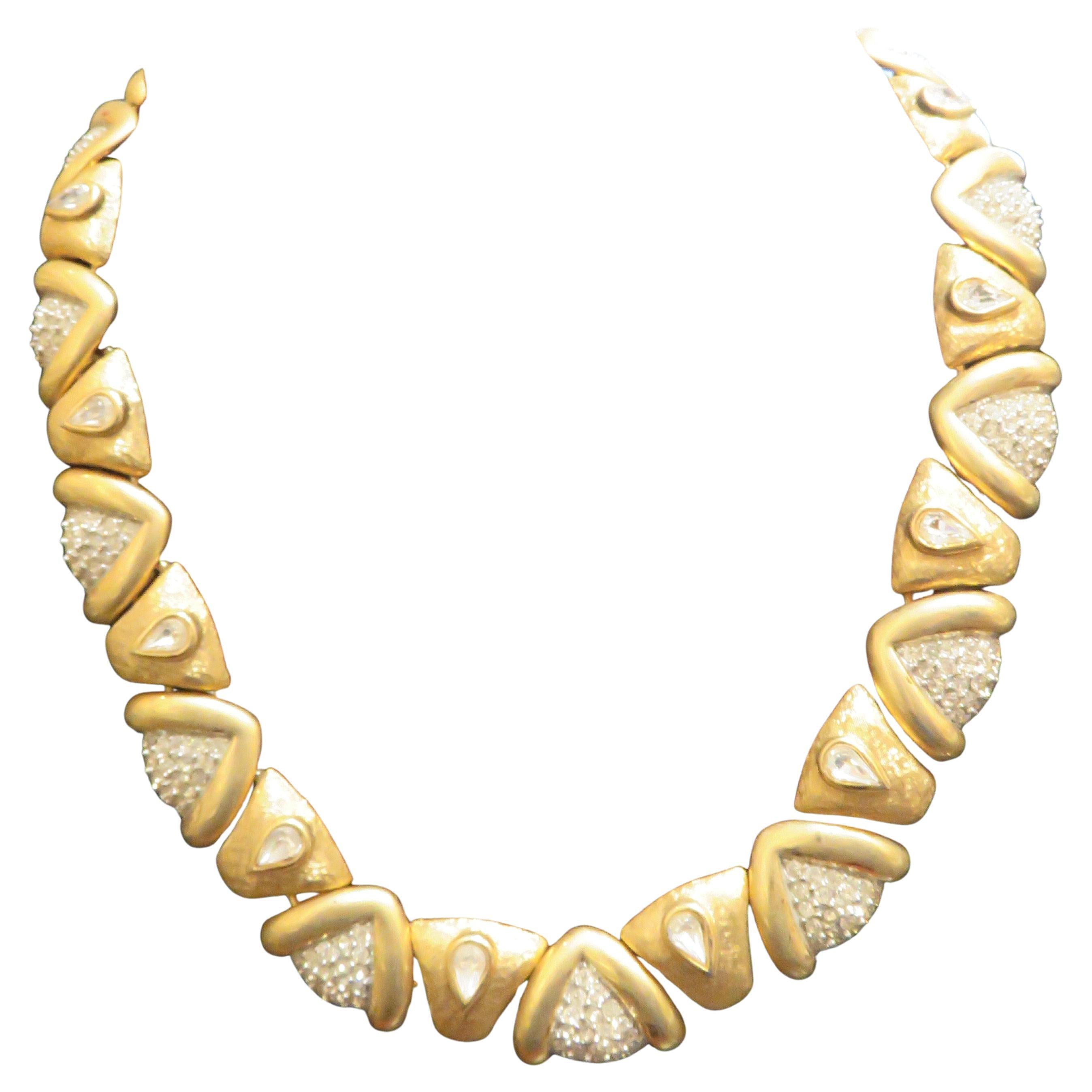 Important Estate 18KT Heavy Brush Gold Overlaid Designer Style Rose Cut Necklace For Sale