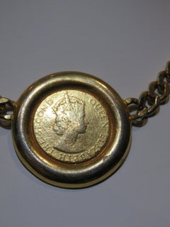 Important Estate 18KT Heavy Gold Overlaid Queen Elizabeth Coin Necklace
