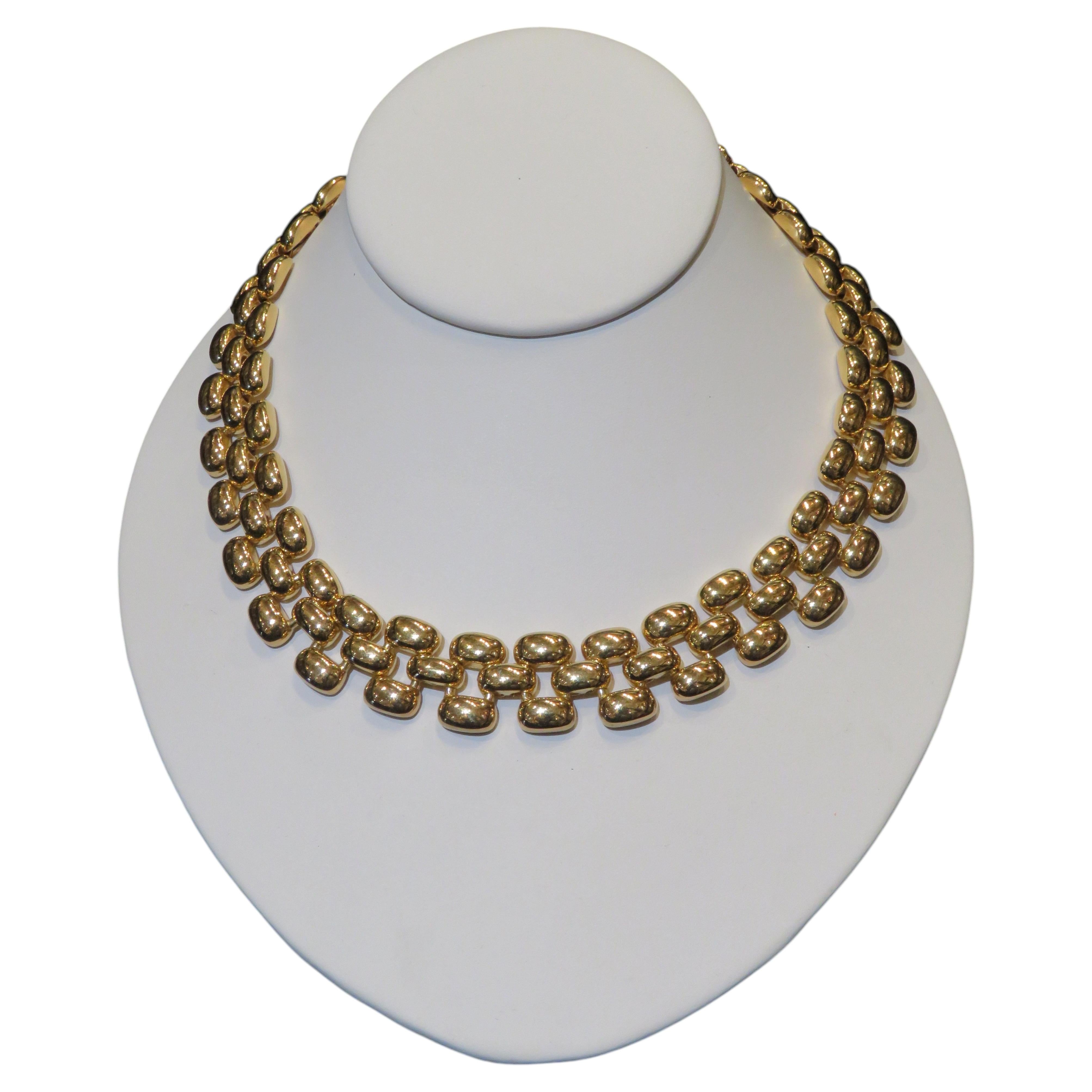 Important Estate 18KT Heavy Gold Overlaid Plated Weave Linked Necklace