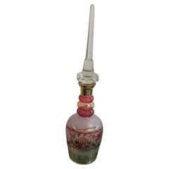 Important Estate 19TH Century Persian Etched Colored Glass Decanter Bottle