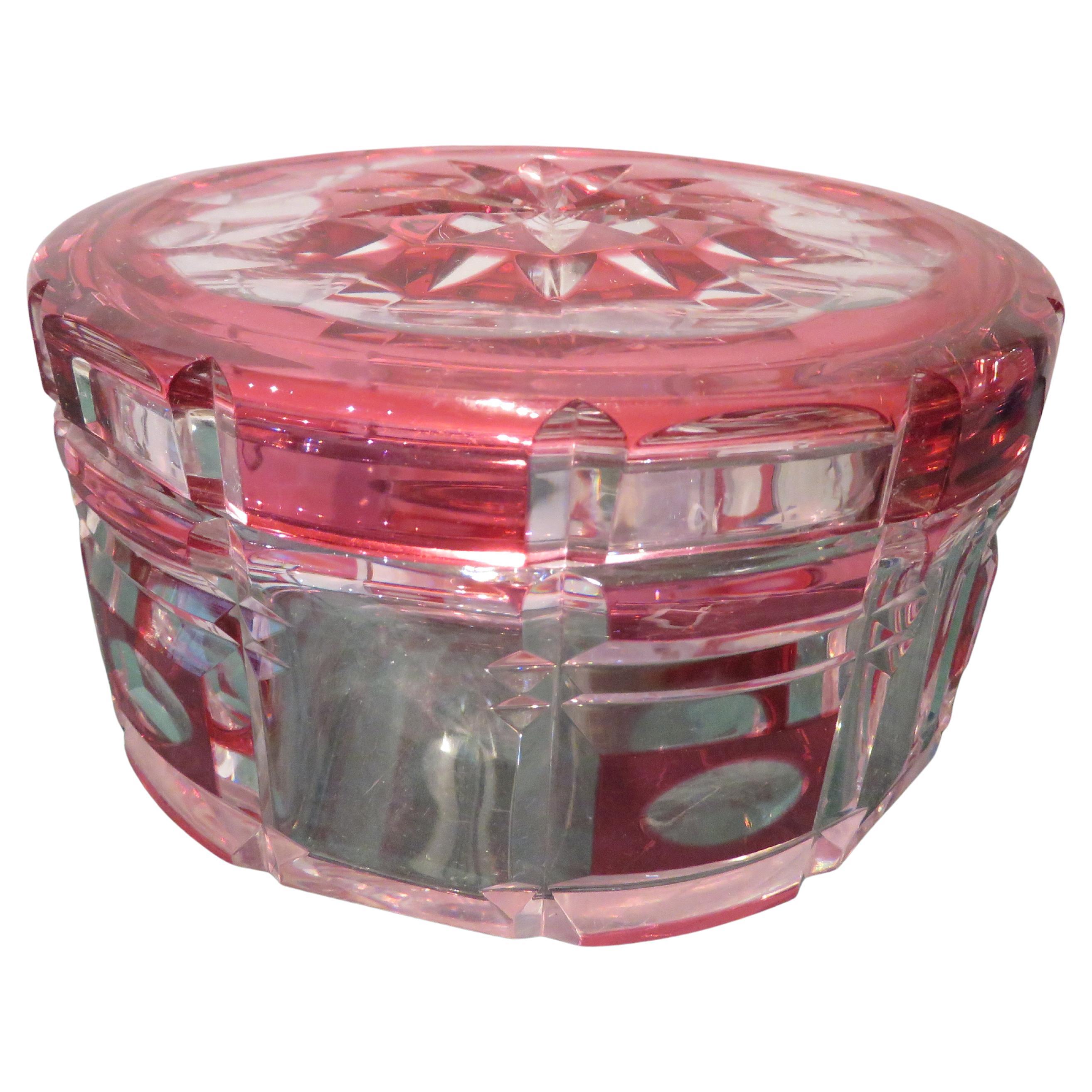 Important Estate 19TH Century Val St Lambert Red Clear Crystal Glass Lidded Bowl For Sale