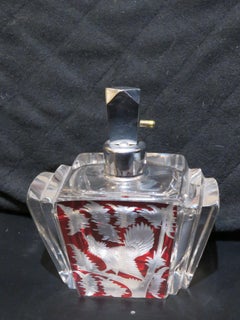 Important Estate Art Deco French Glass with Woman Perfume Bottle with Topper